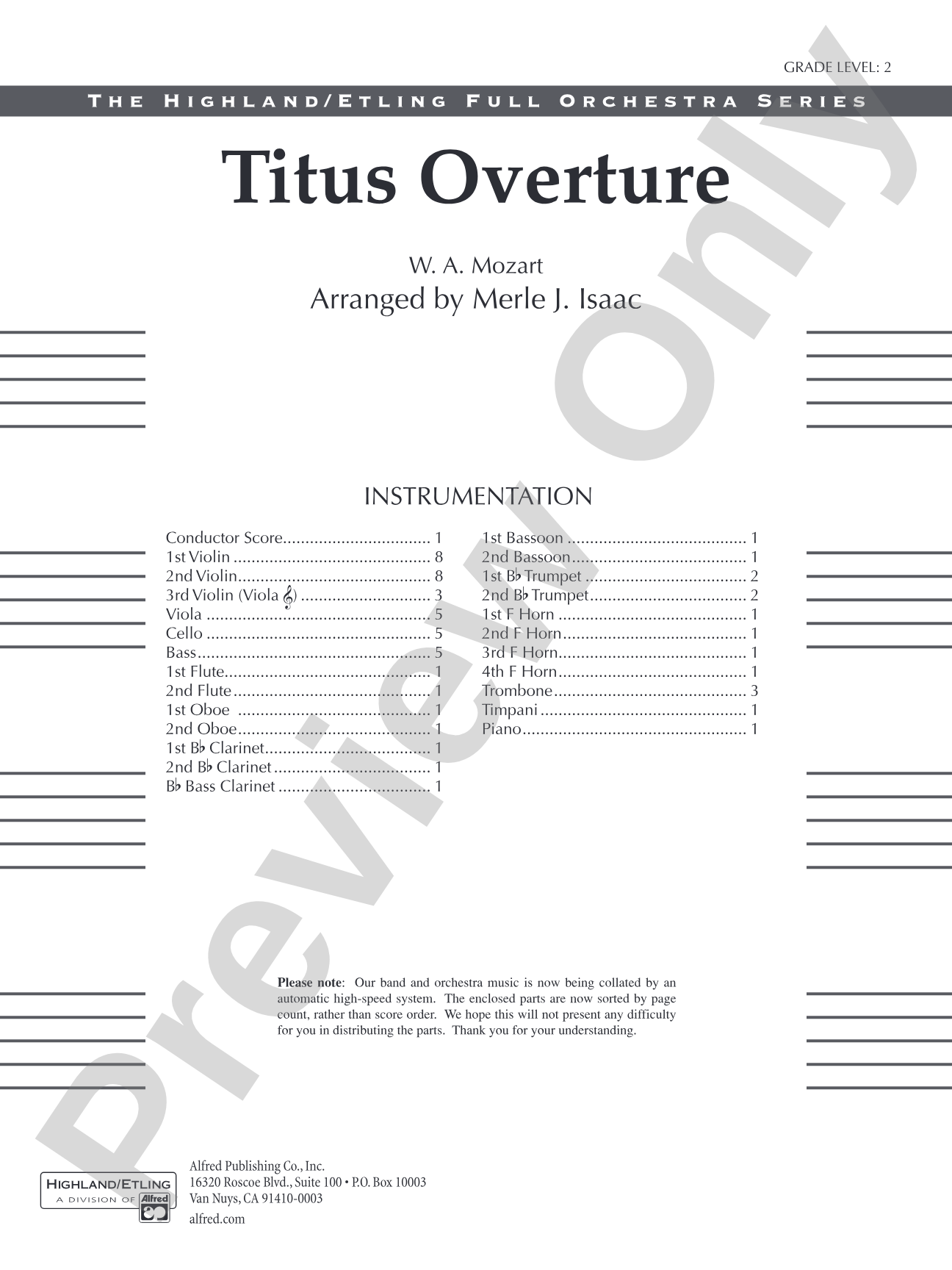 Titus Overture: Score