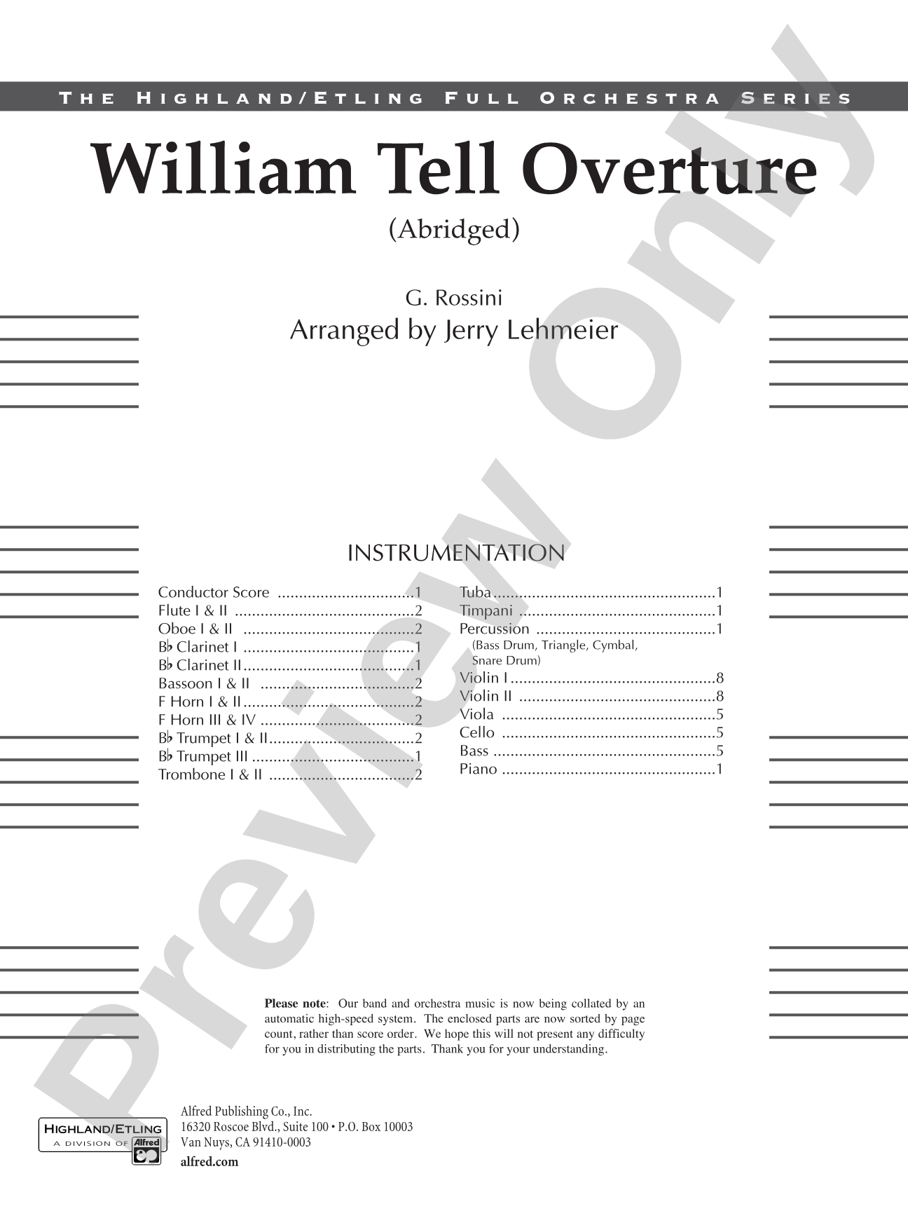 William Tell Overture: Full Orchestra Conductor Score & Parts