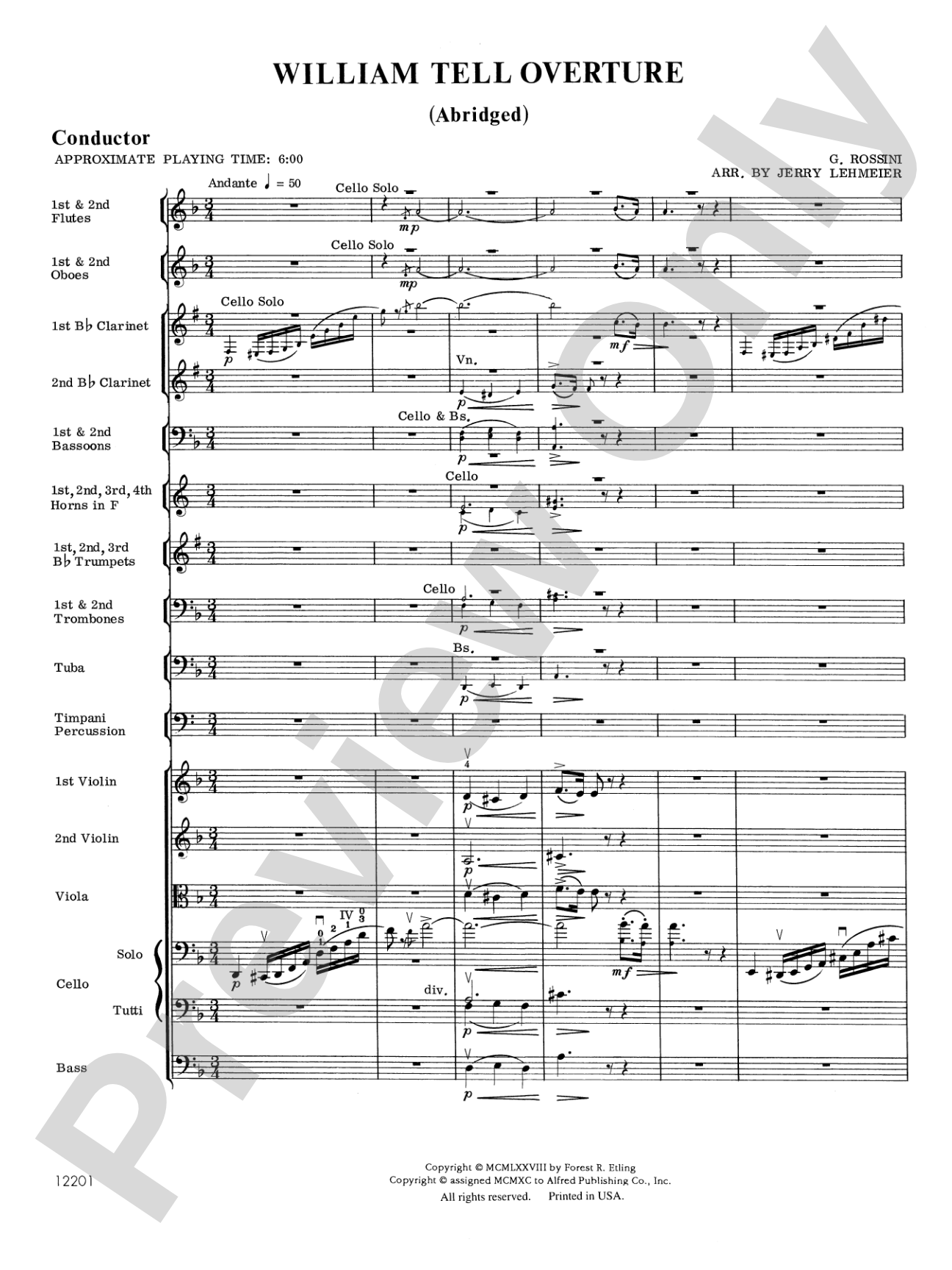 William Tell Overture: Full Orchestra Conductor Score & Parts