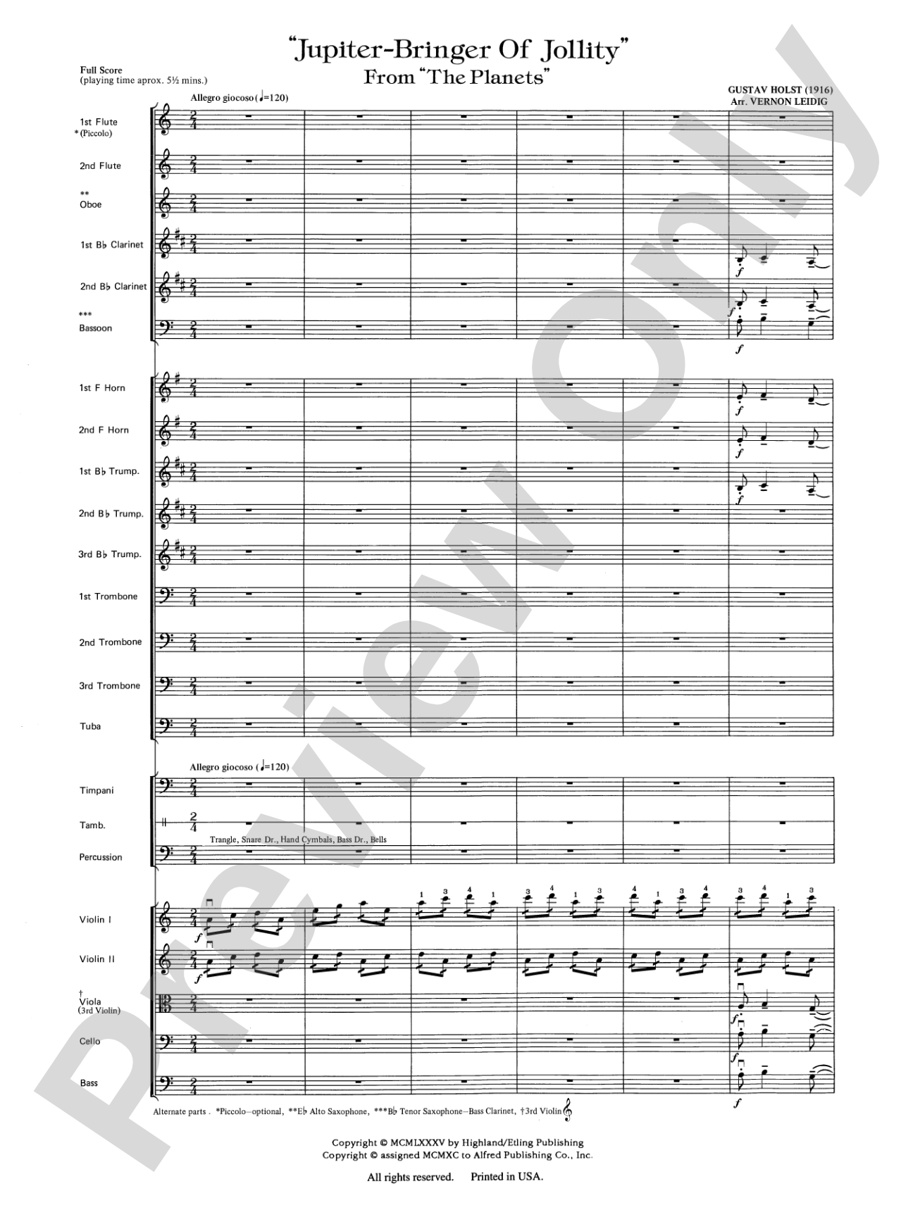 Jupiter (Bringer of Jollity): Full Orchestra Conductor Score & Parts