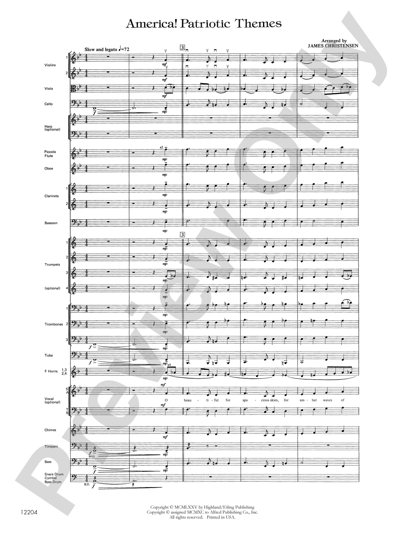 America! Patriotic Themes (as played at Disney World): Full Orchestra Conductor Score & Parts