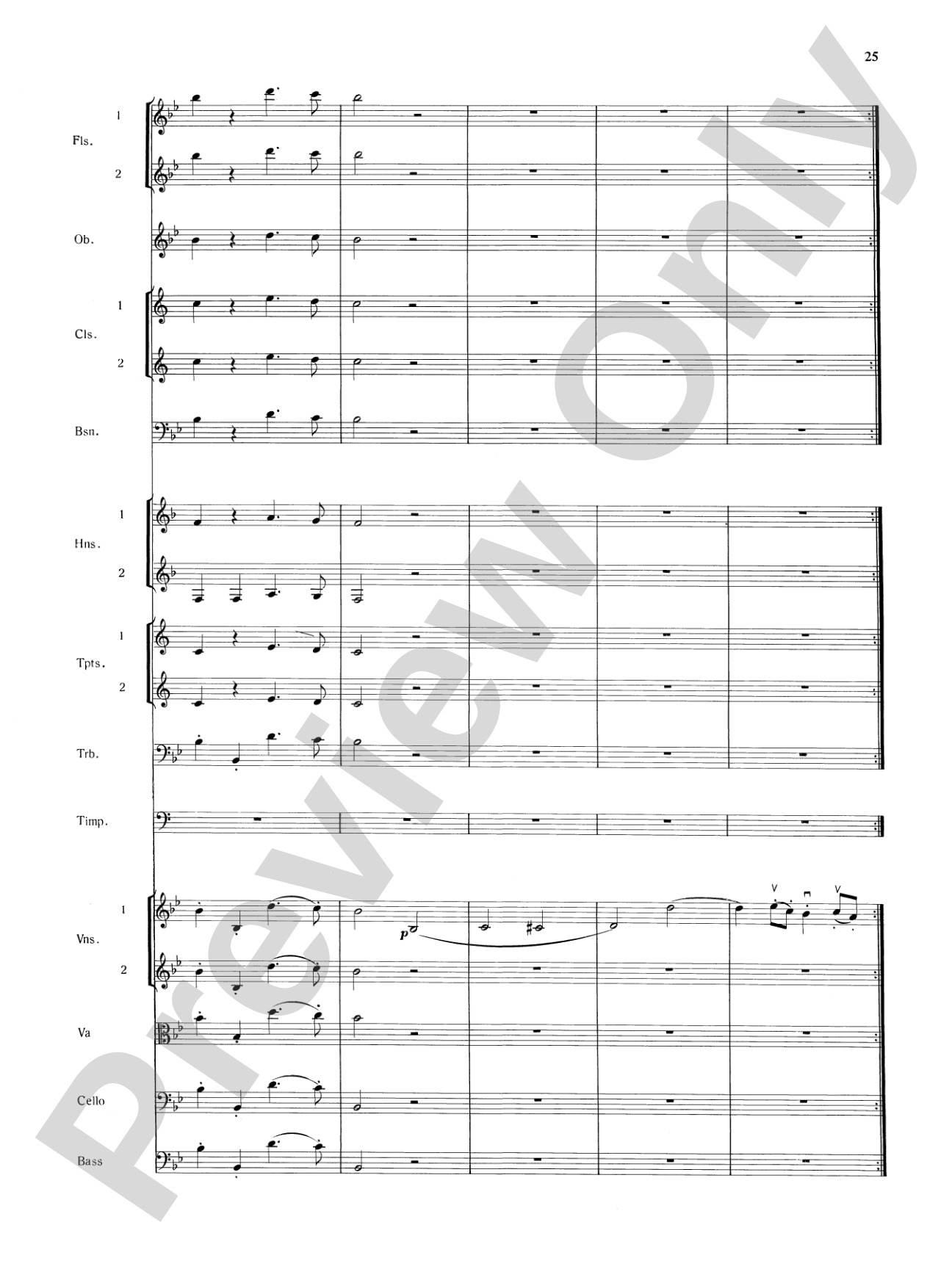 Mozart's Symphony No. 25 in G Minor, 3rd & 4th Movements: Full Orchestra Conductor Score & Parts