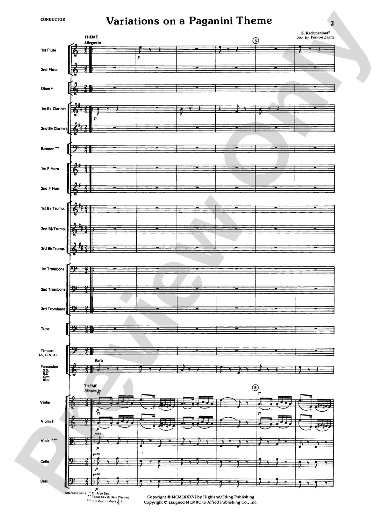 Variations on a Paganini Theme: Full Orchestra Conductor Score & Parts