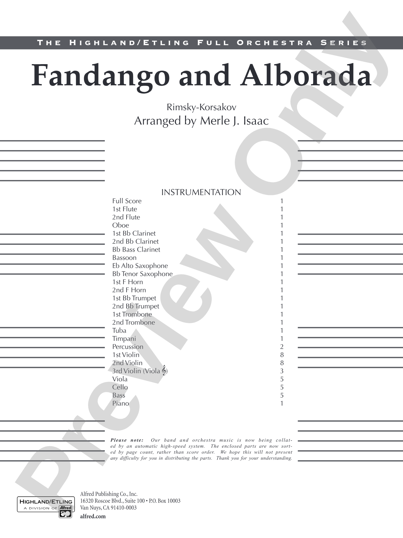 Fandango and Alborado: Full Orchestra Conductor Score & Parts