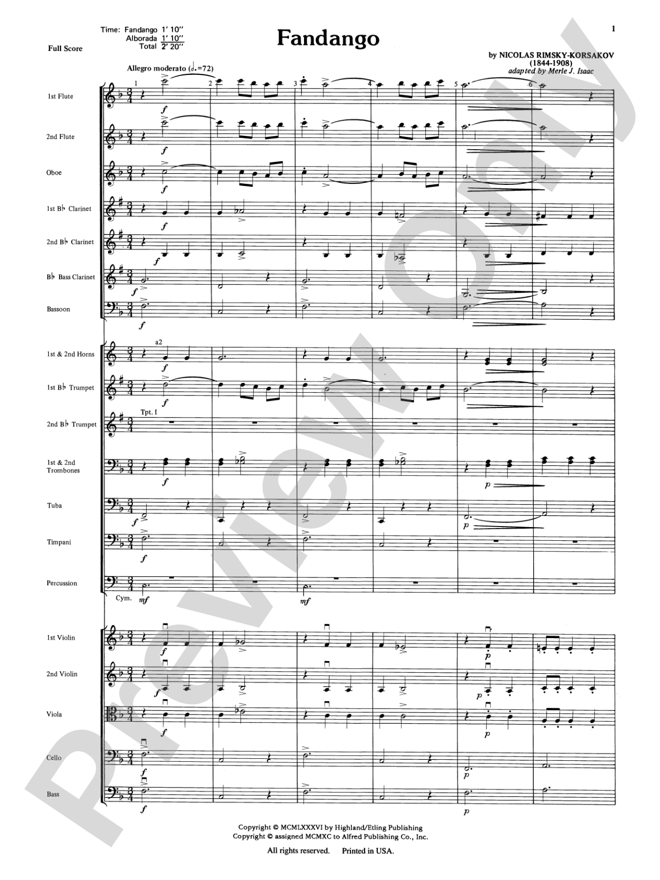 Fandango and Alborado: Full Orchestra Conductor Score & Parts