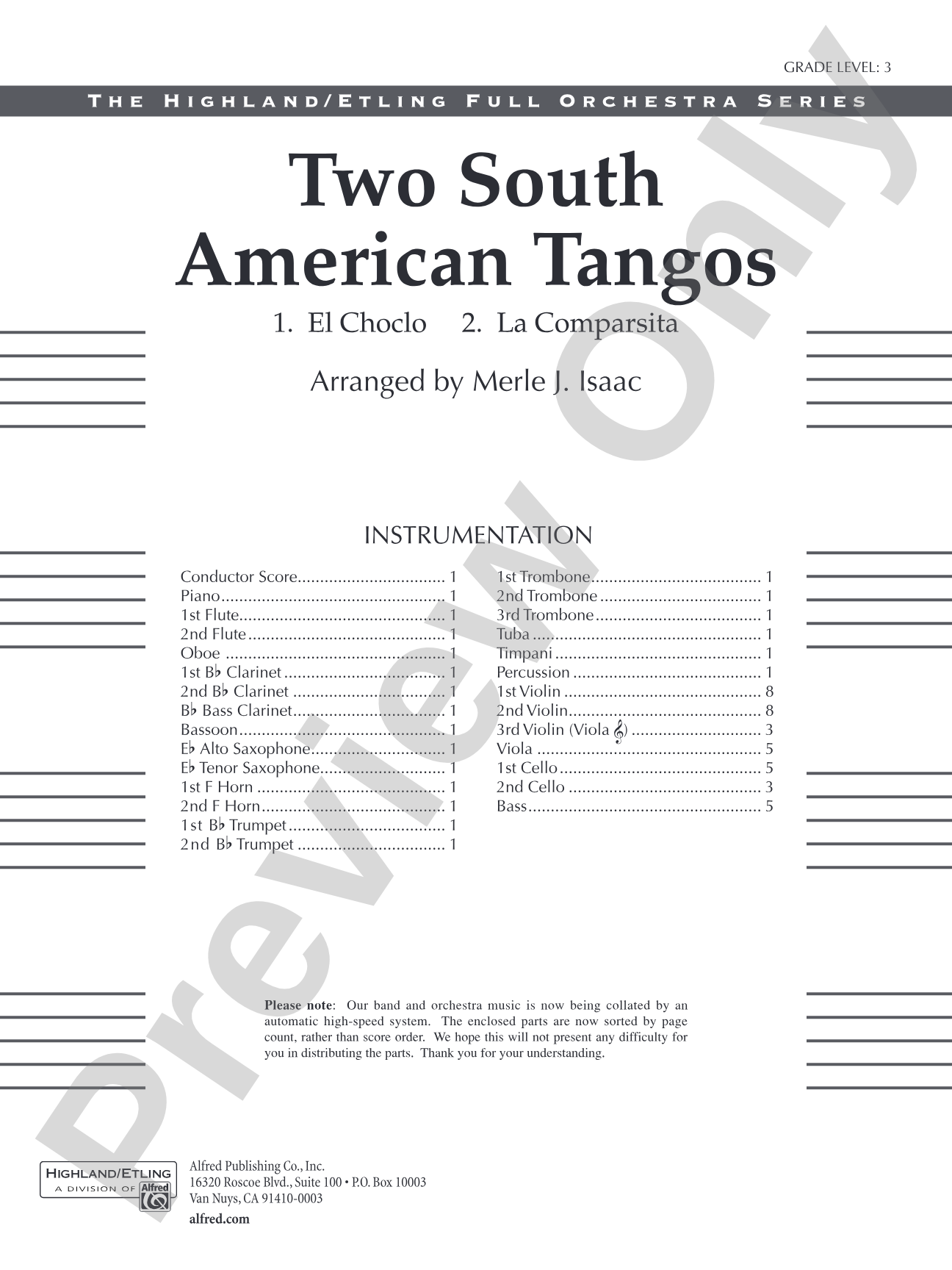 Two South American Tangos: Full Orchestra Conductor Score & Parts