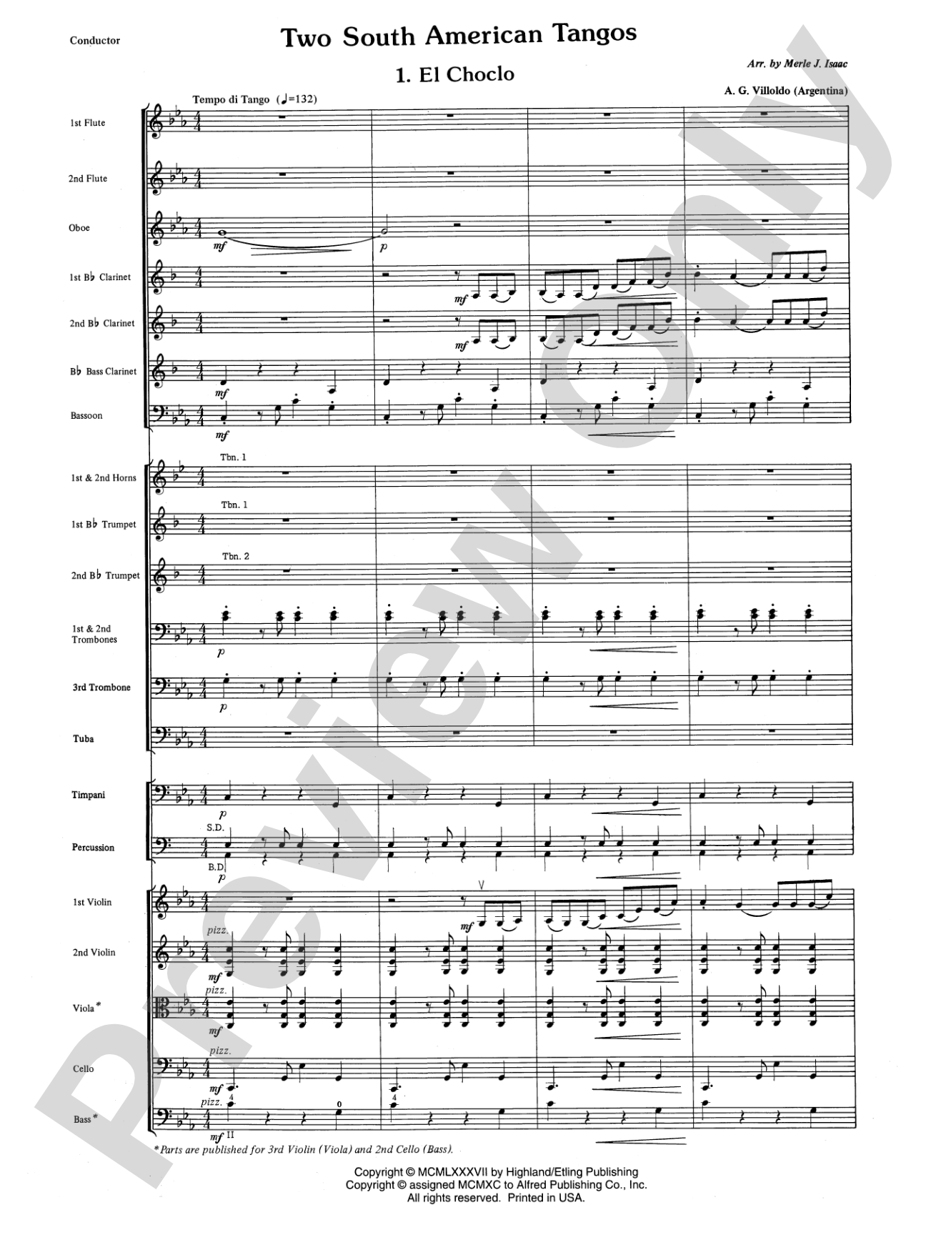 Two South American Tangos: Full Orchestra Conductor Score & Parts