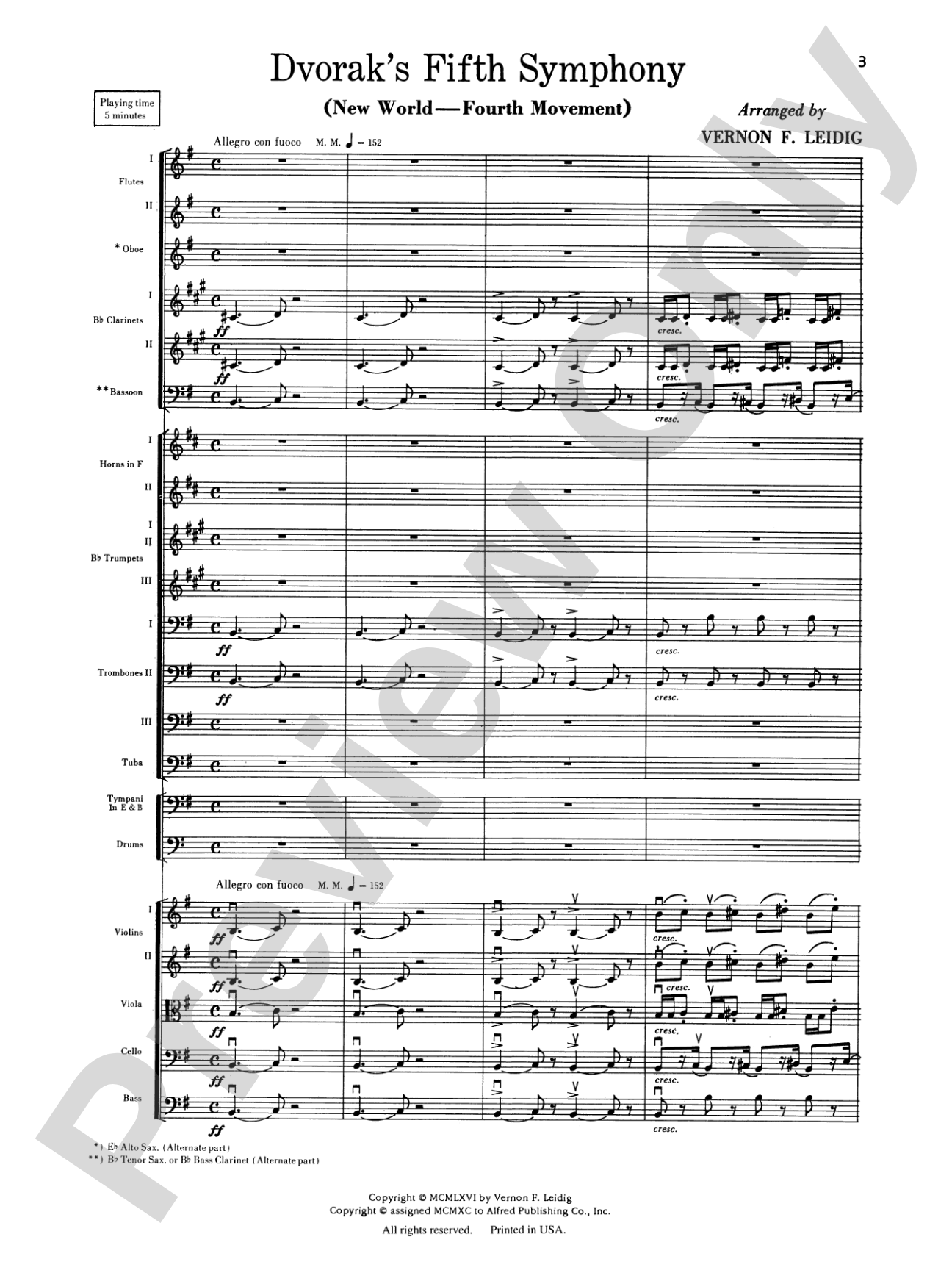Dvorák's 5th Symphony ("New World," 4th Movement): Full Orchestra Conductor Score & Parts