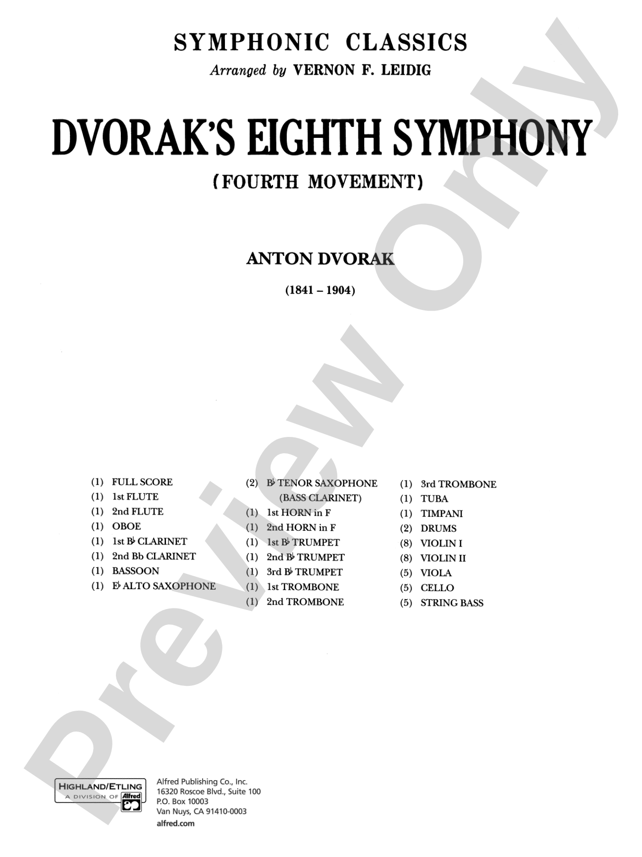 Dvorák's 8th Symphony, 4th Movement: Full Orchestra Conductor Score & Parts