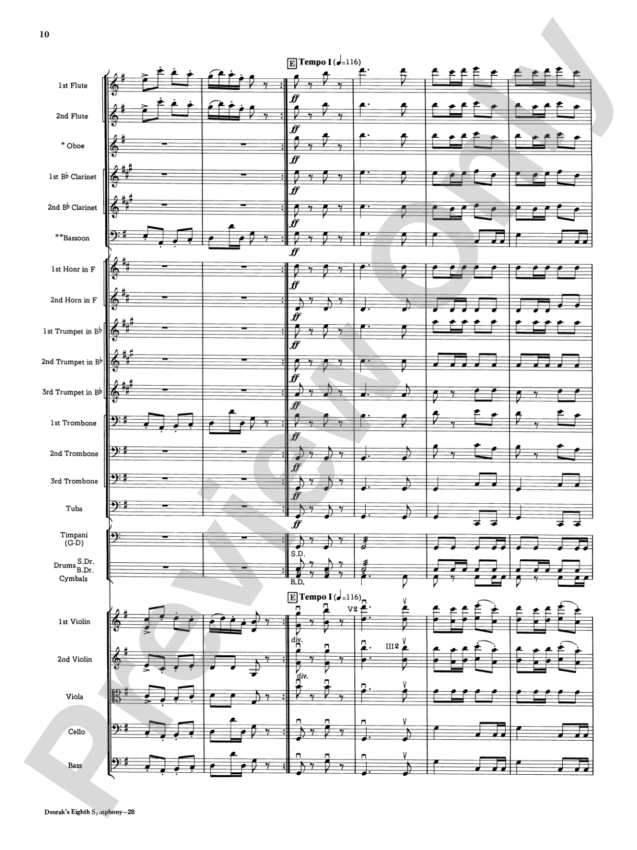 Dvorák's 8th Symphony, 4th Movement: Full Orchestra Conductor Score & Parts