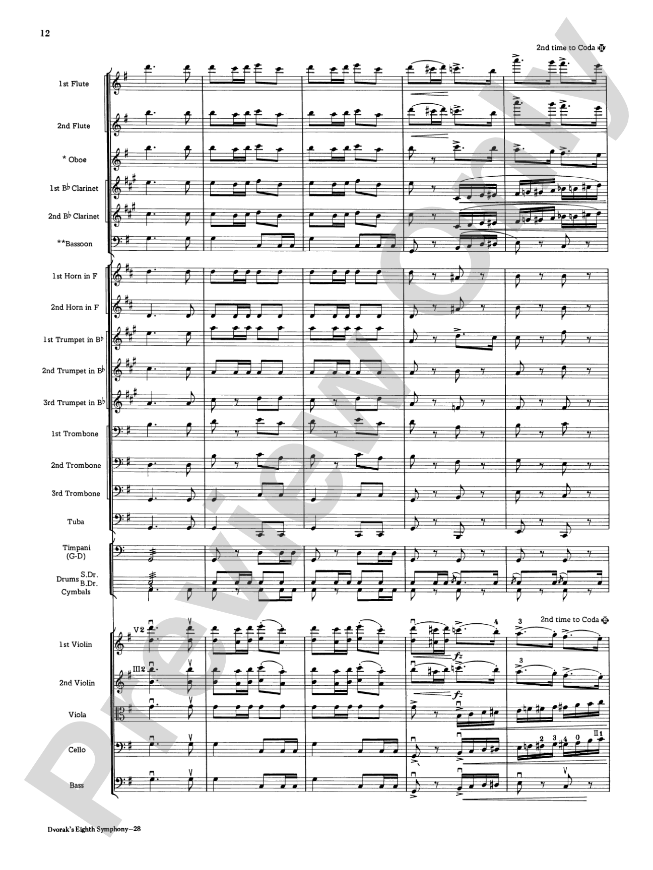 Dvorák's 8th Symphony, 4th Movement: Full Orchestra Conductor Score & Parts