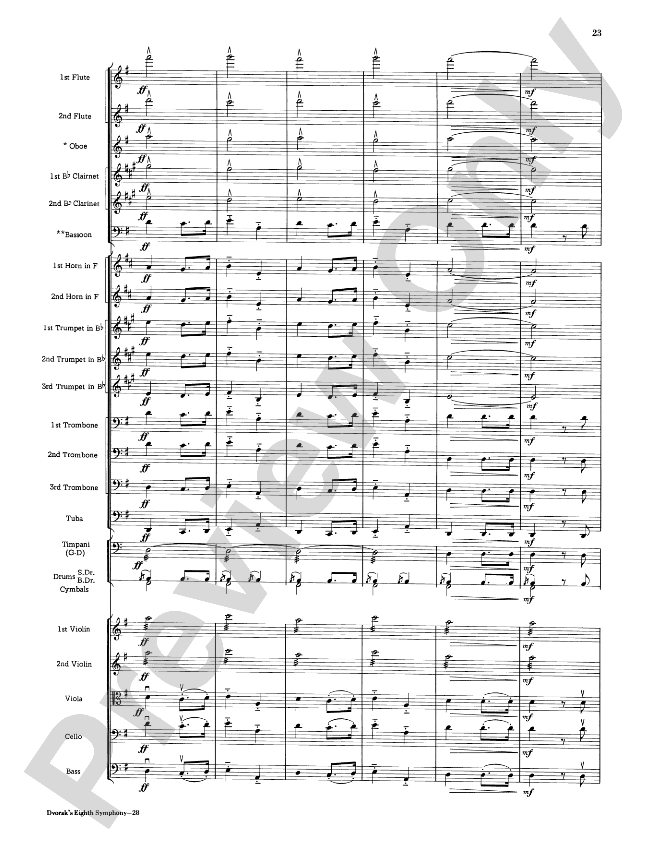 Dvorák's 8th Symphony, 4th Movement: Full Orchestra Conductor Score & Parts