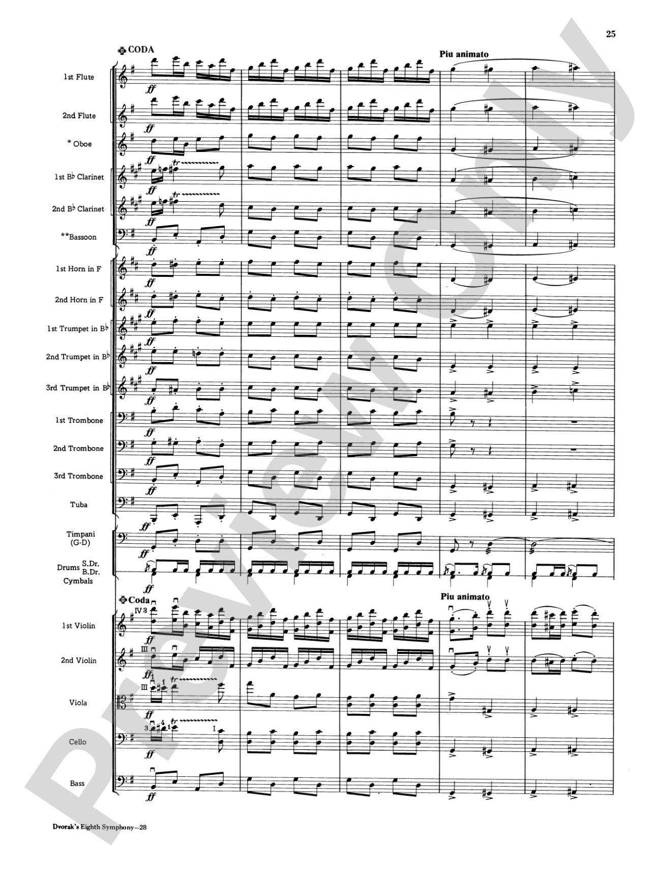 Dvorák's 8th Symphony, 4th Movement: Full Orchestra Conductor Score & Parts