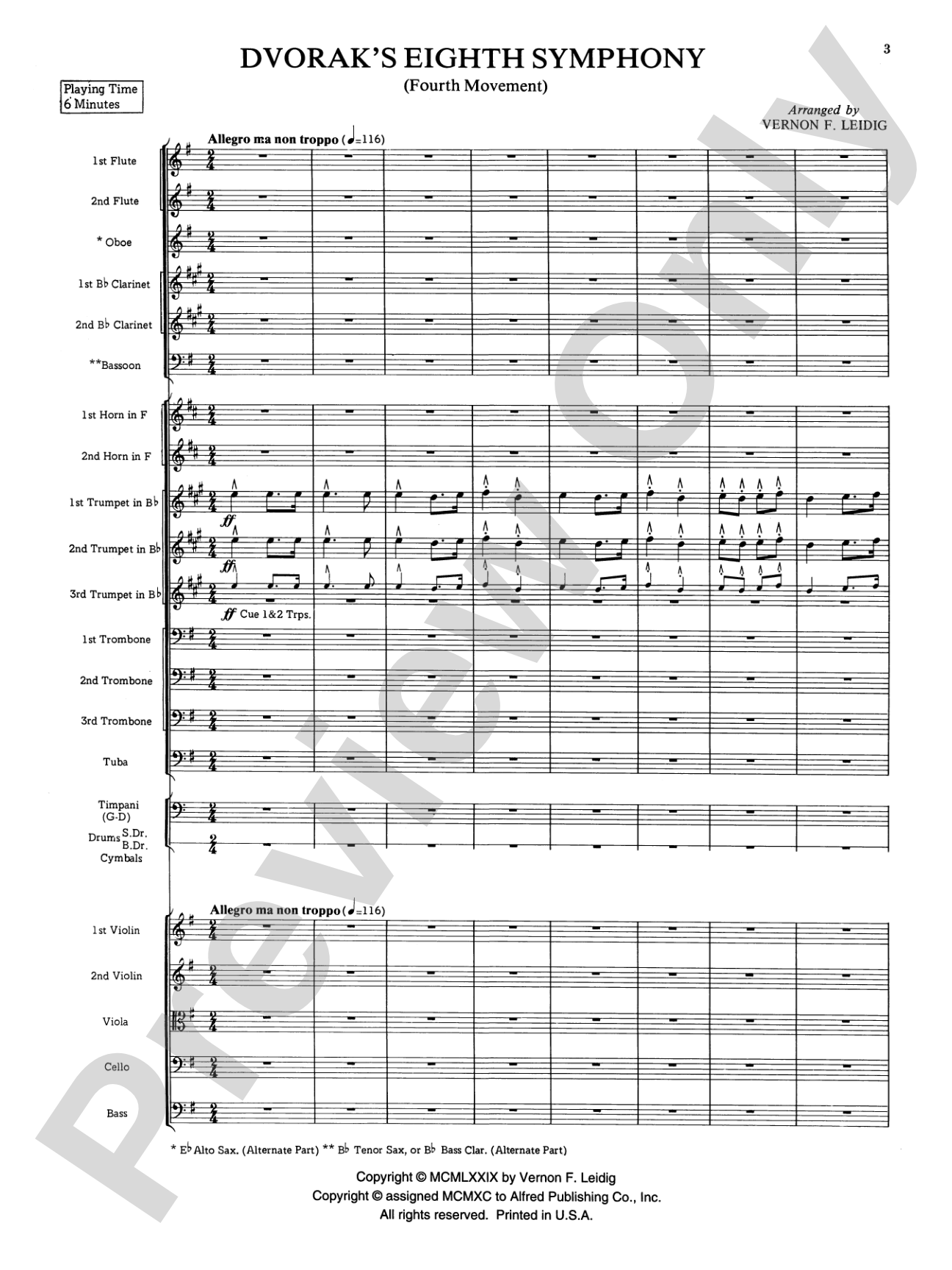 Dvorák's 8th Symphony, 4th Movement: Full Orchestra Conductor Score & Parts