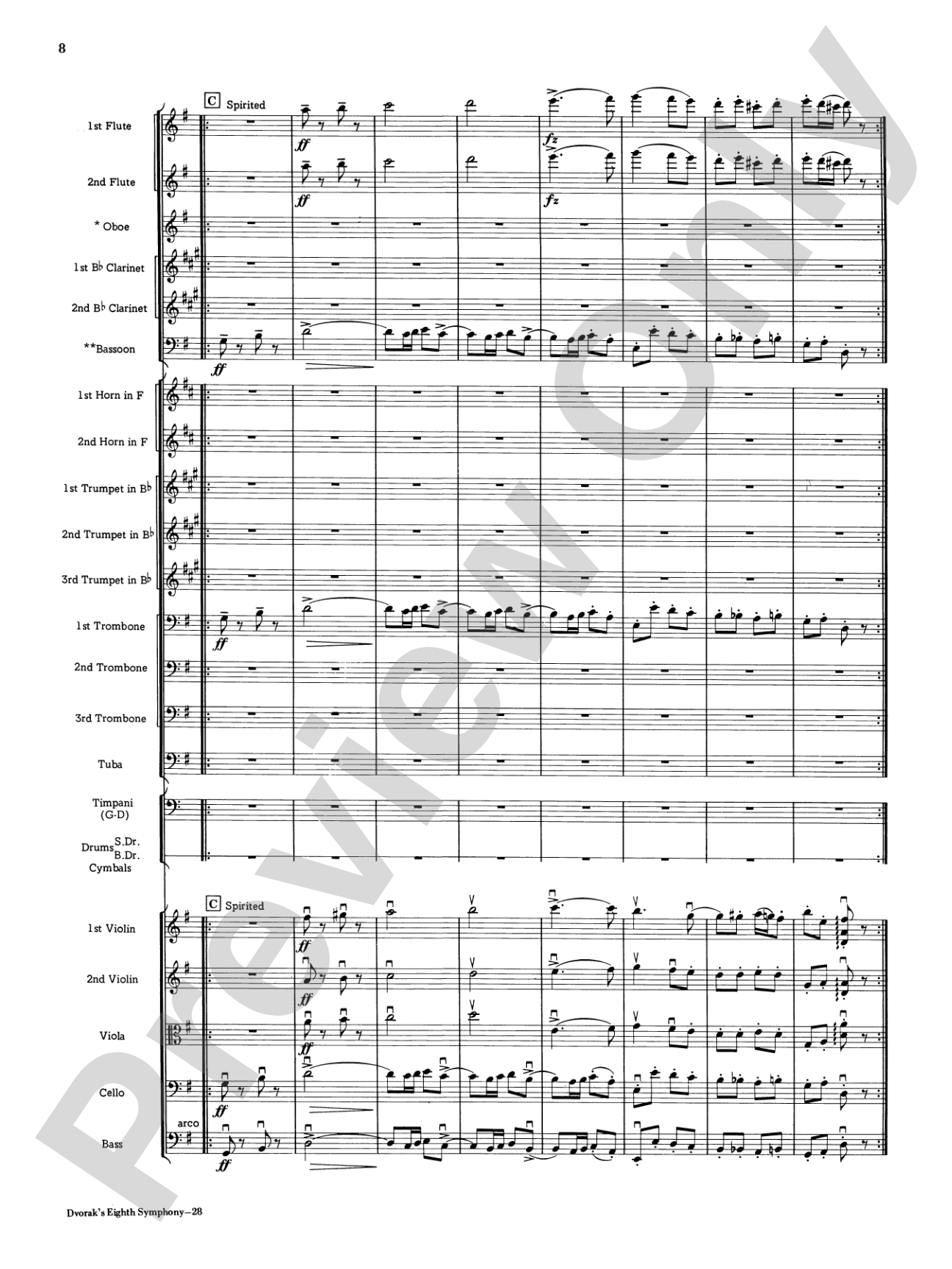 Dvorák's 8th Symphony, 4th Movement: Full Orchestra Conductor Score & Parts