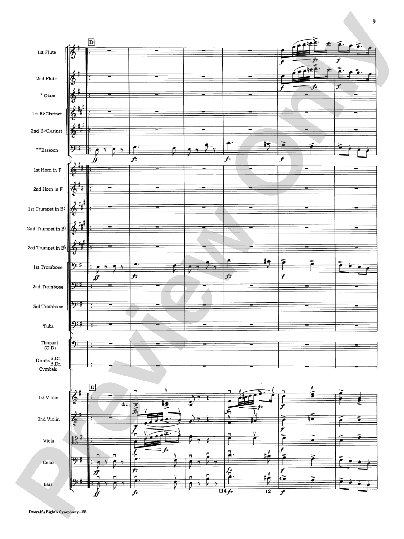 Dvorák's 8th Symphony, 4th Movement: Full Orchestra Conductor Score & Parts