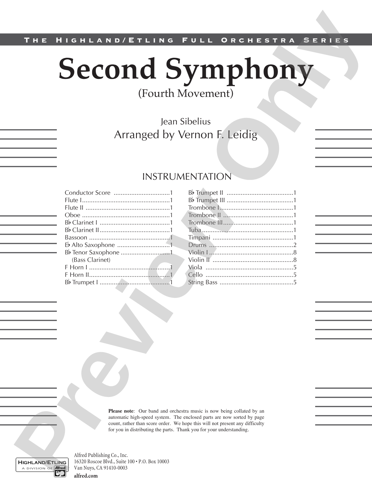 Sibelius's 2nd Symphony, 4th Movement: Full Orchestra Conductor Score & Parts