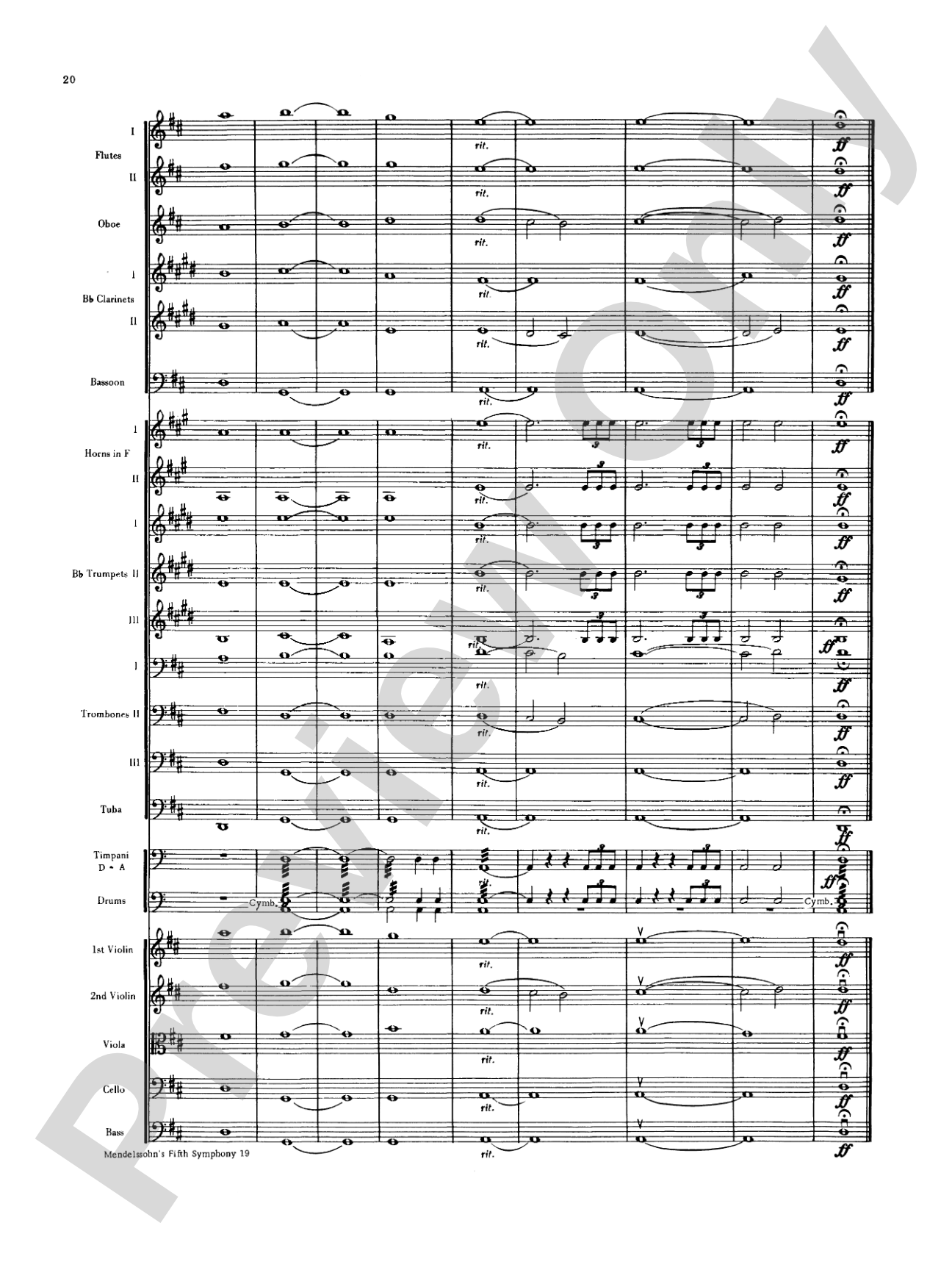 Mendelssohn's 5th Symphony "Reformation," 4th Movement: Full Orchestra Conductor Score & Parts