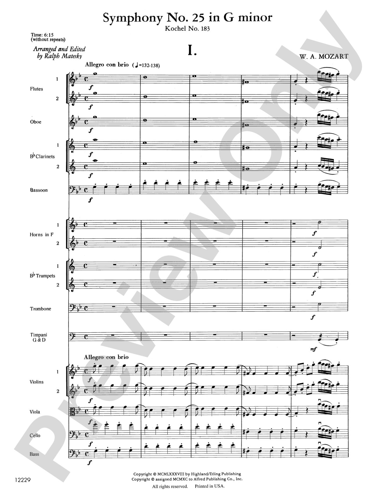 Mozart's Symphony No. 25 in G Minor, 1st & 2nd Movements: Full Orchestra Conductor Score & Parts