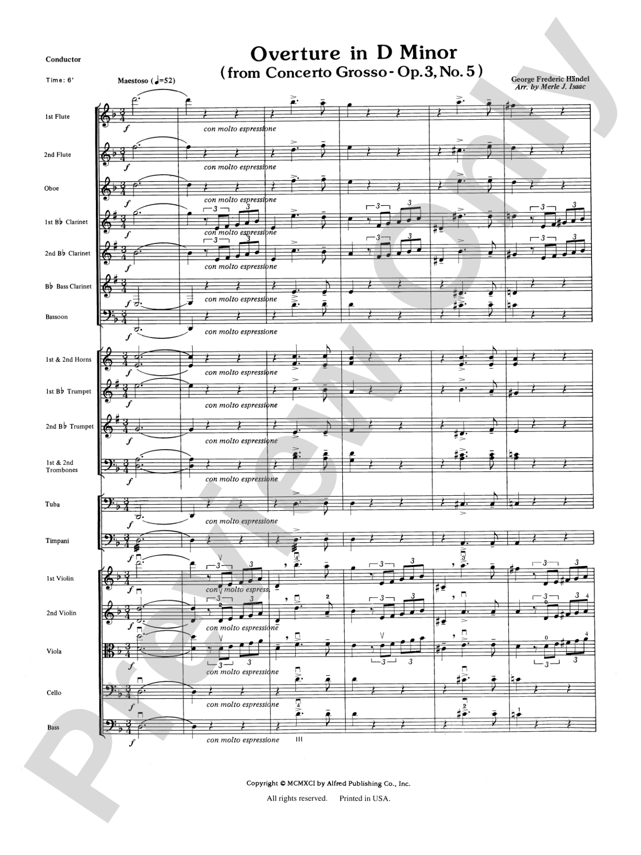Overture in D minor (Concerto Grosso): Full Orchestra Conductor Score & Parts