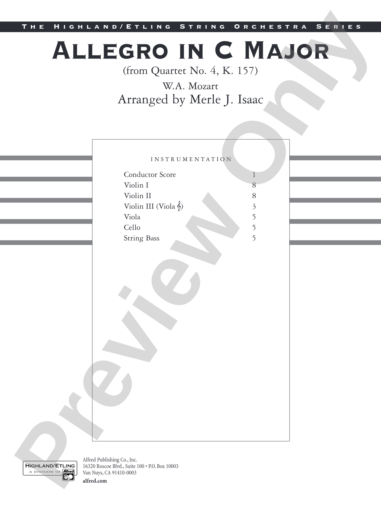 Allegro in C Major: String Orchestra Conductor Score & Parts