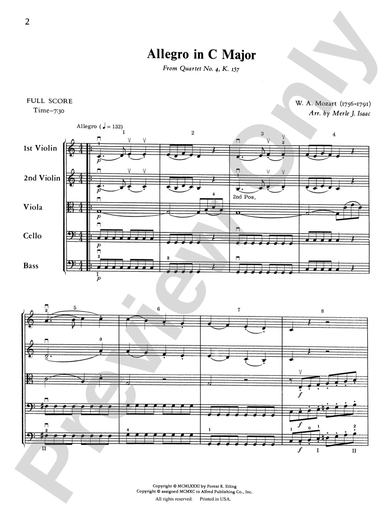 Allegro in C Major: String Orchestra Conductor Score & Parts