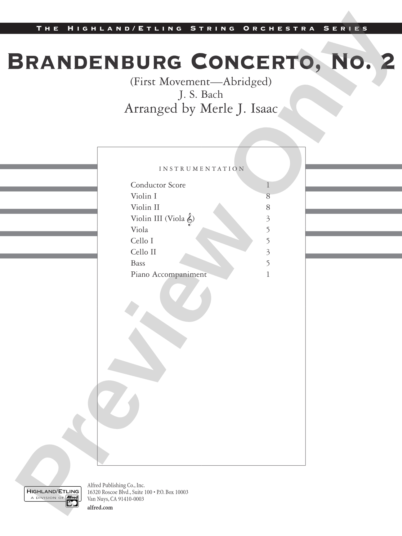 Brandenburg Concerto No. 2: String Orchestra Conductor Score & Parts