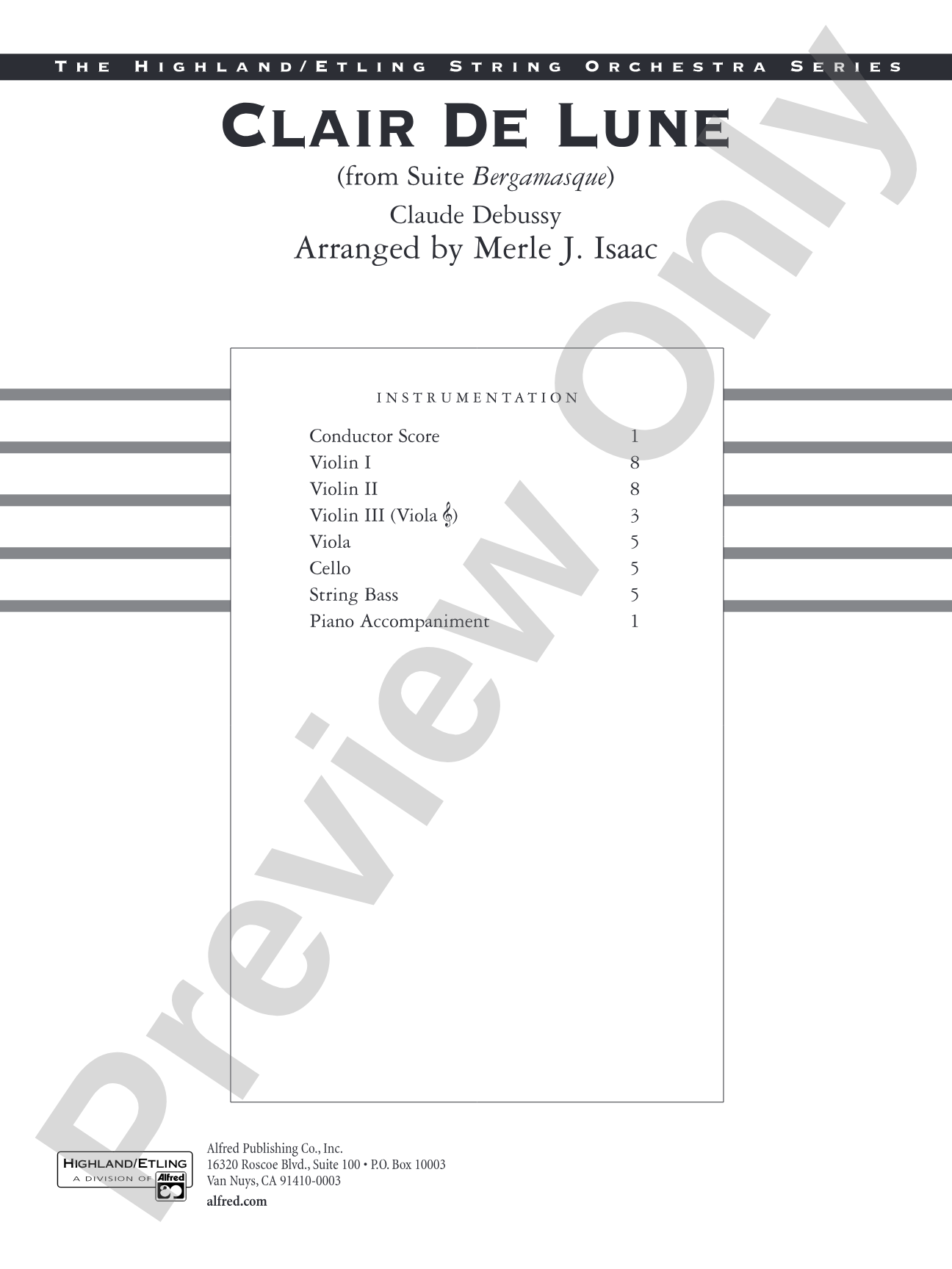 Clair de lune: String Orchestra Conductor Score & Parts