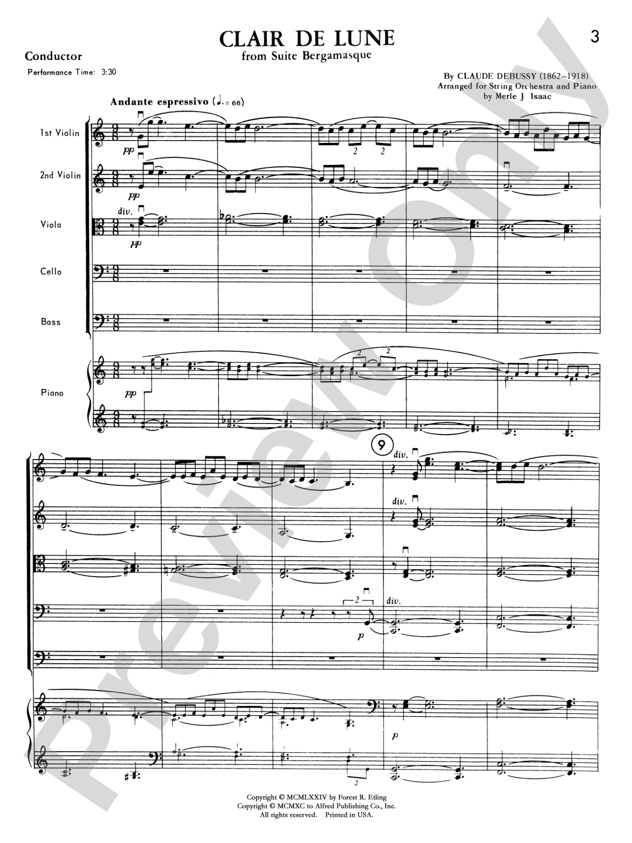 Clair de lune: String Orchestra Conductor Score & Parts