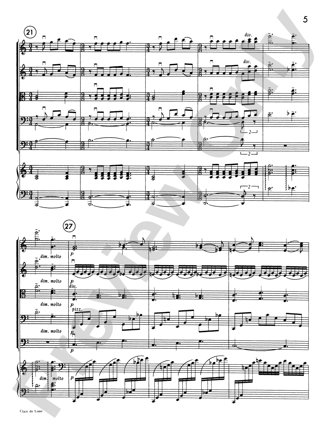 Clair de lune: String Orchestra Conductor Score & Parts