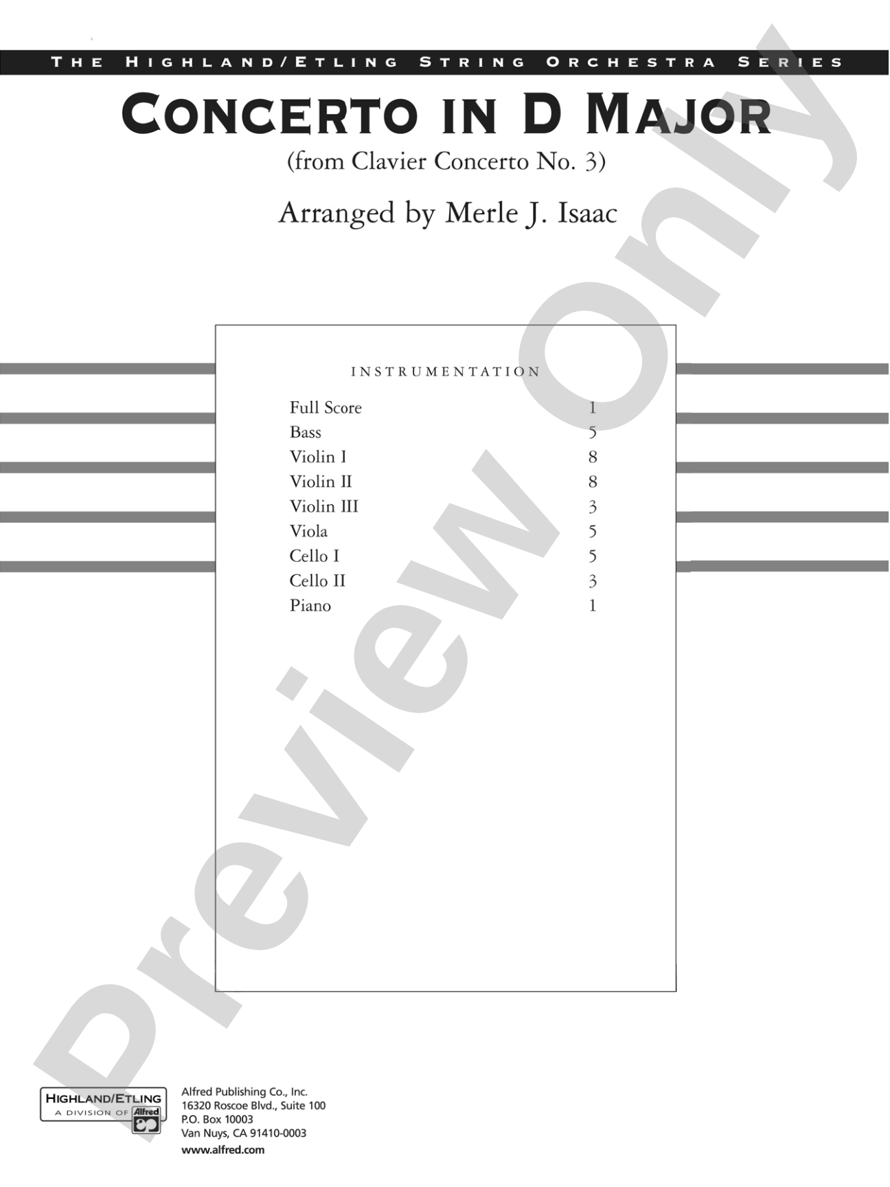 Concerto in D Major (from Clavier Concerto No. 3): String Orchestra Conductor Score & Parts