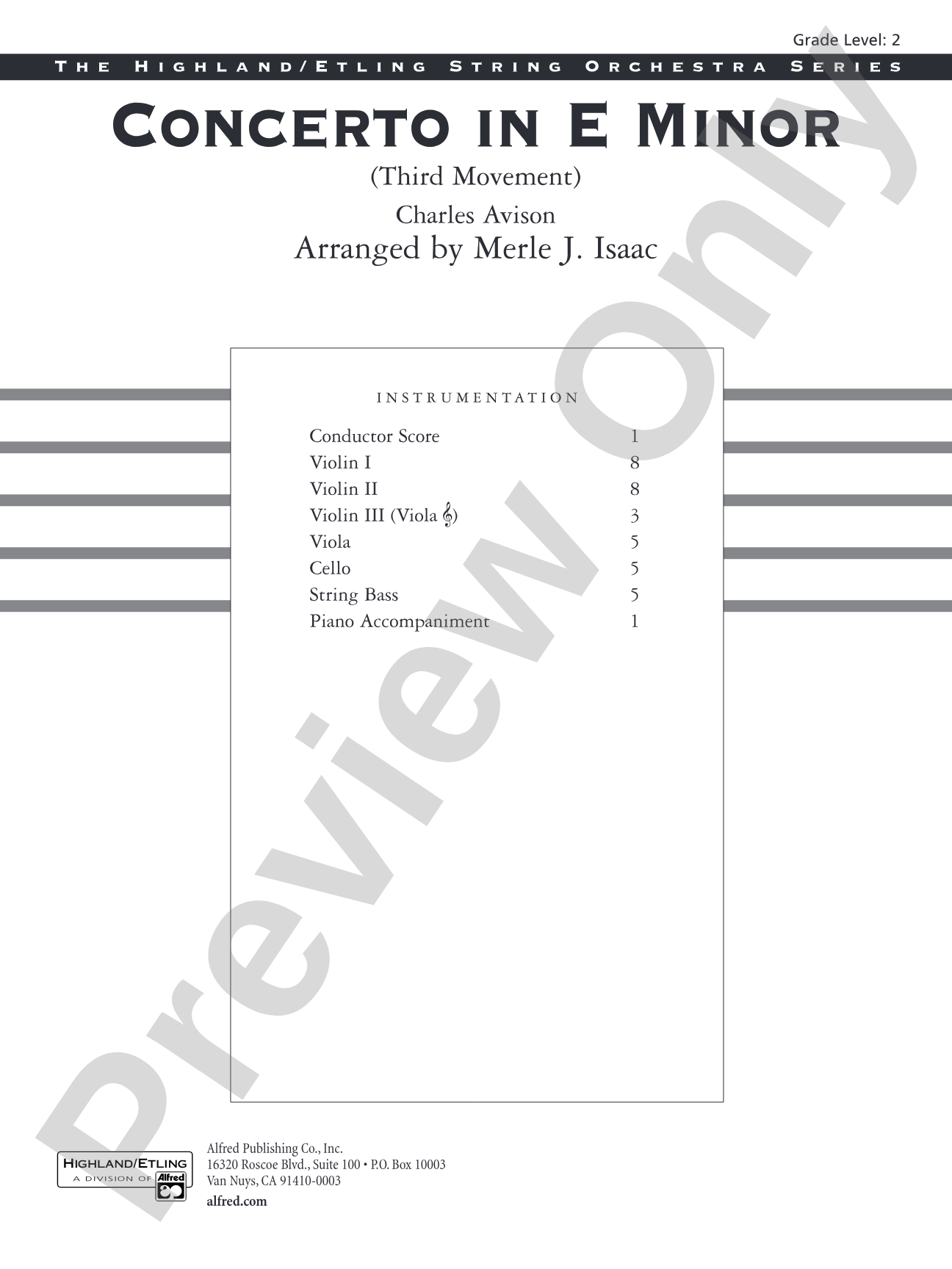 Concerto in E minor: String Orchestra Conductor Score & Parts