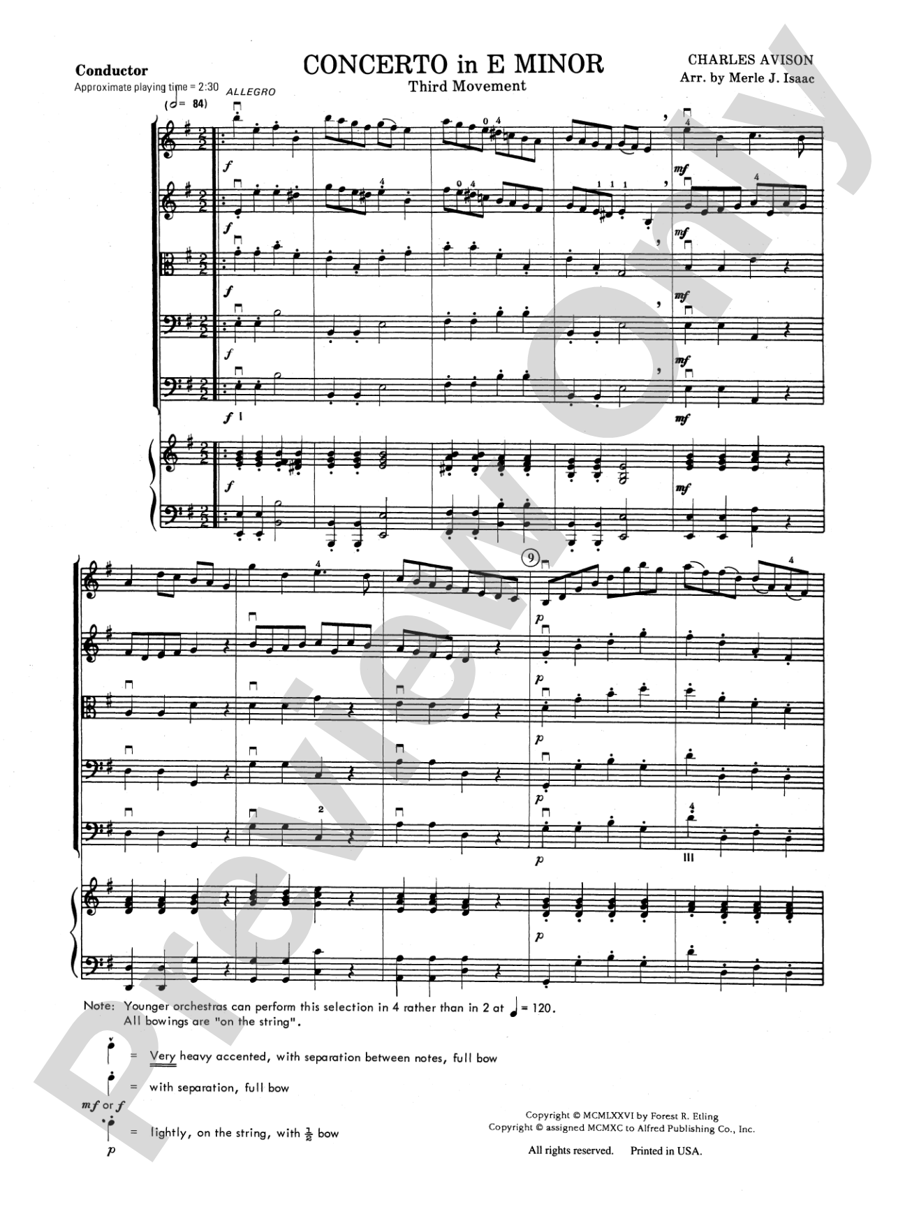 Concerto in E minor: String Orchestra Conductor Score & Parts
