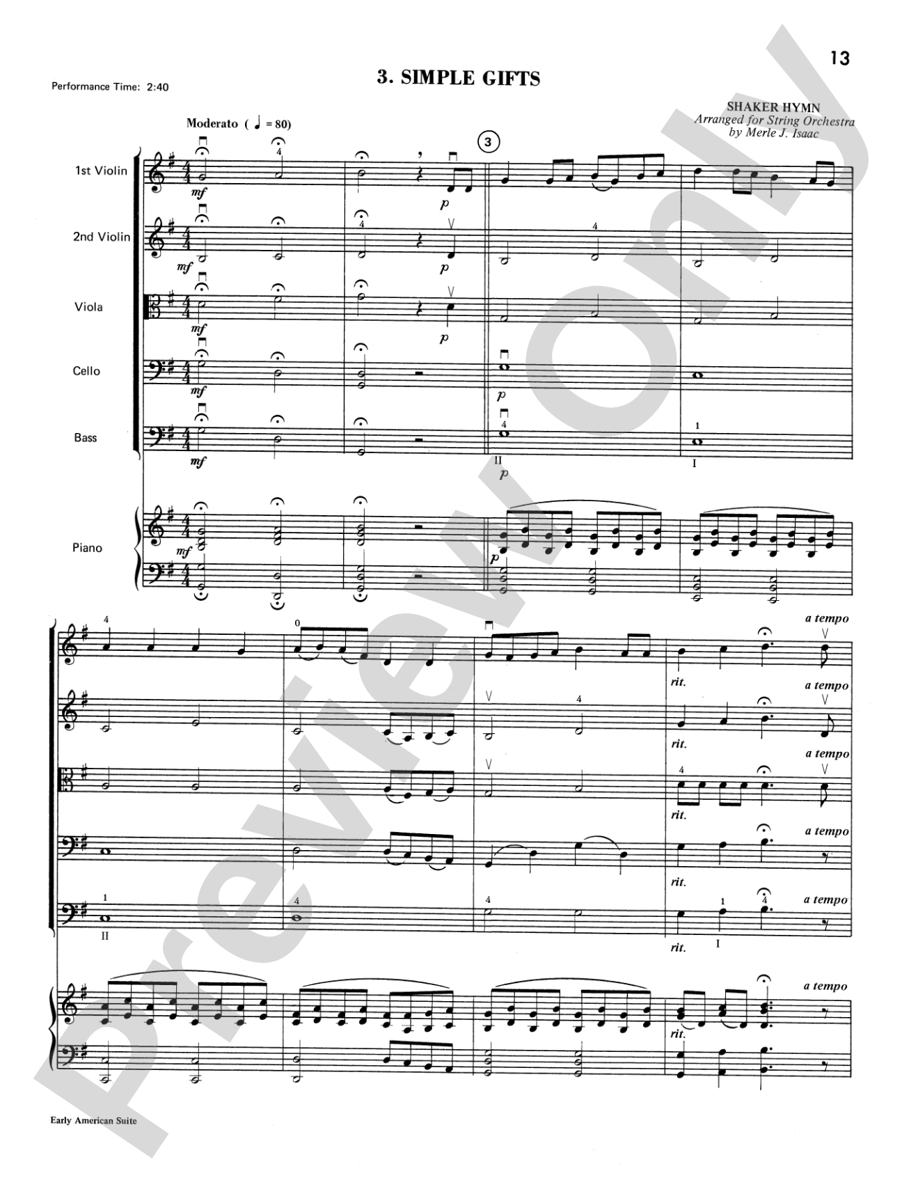 Early American Suite: String Orchestra Conductor Score & Parts