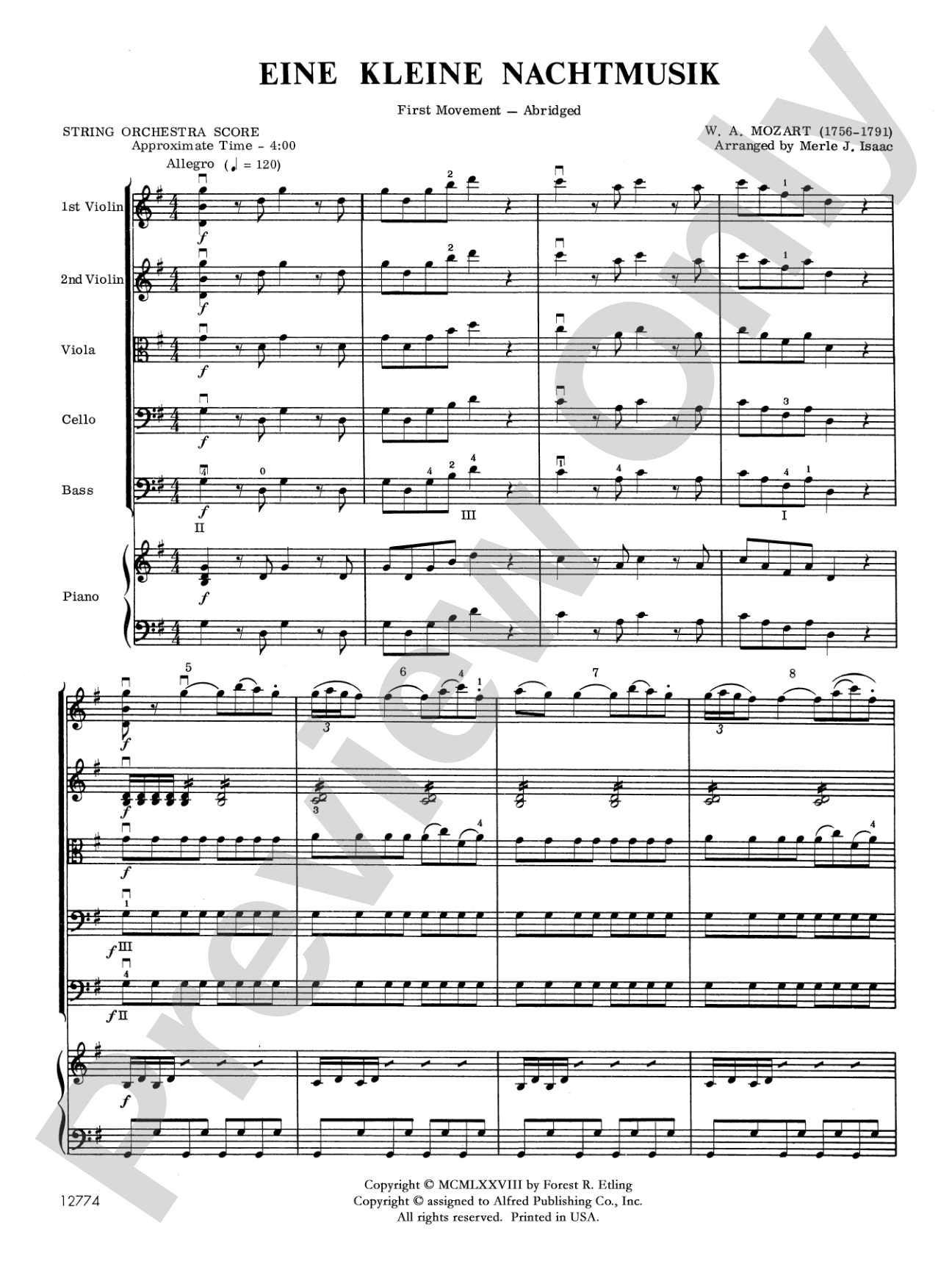 Eine Kleine Nachtmusik: Score