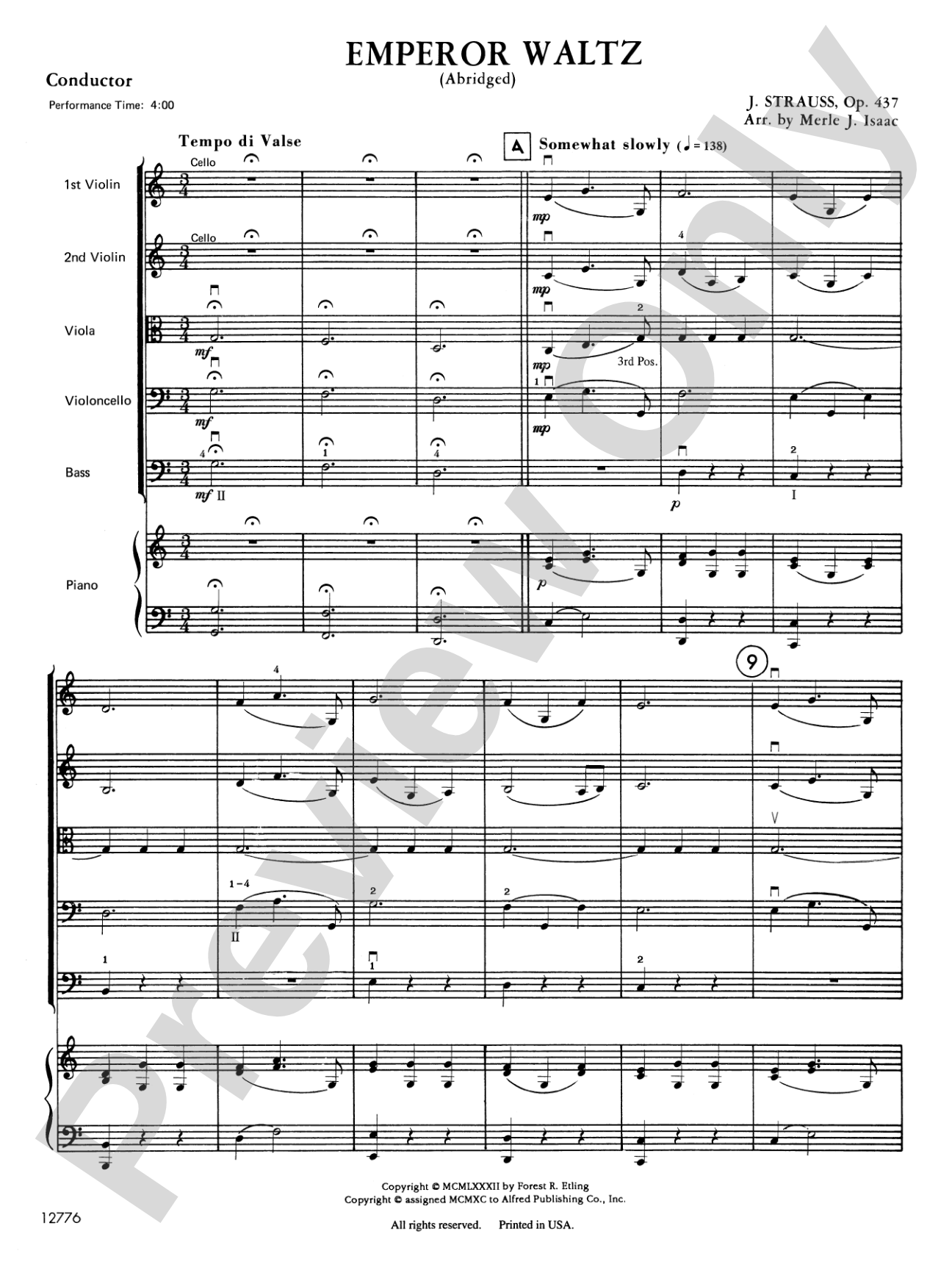 Emperor Waltz: String Orchestra Conductor Score & Parts