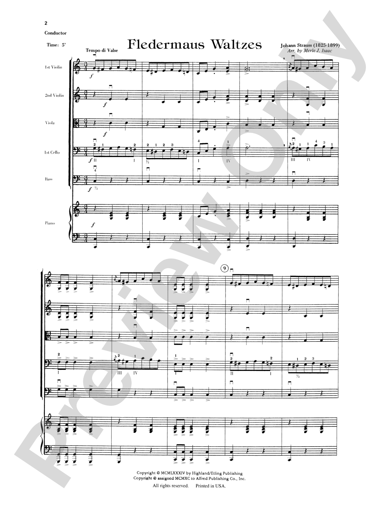 Fledermaus Waltzes: String Orchestra Conductor Score & Parts
