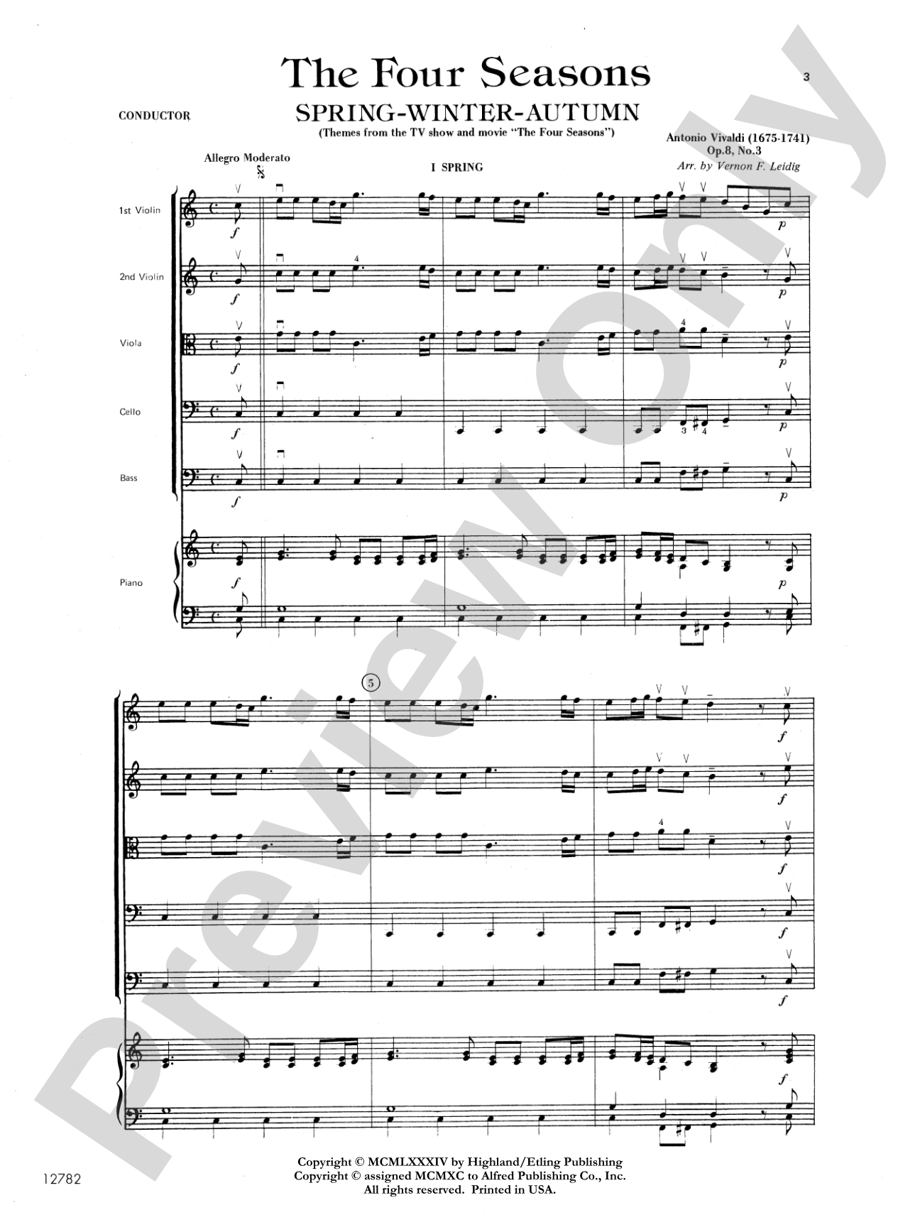 The Four Seasons (Spring, Winter, Autumn): String Orchestra Conductor Score & Parts