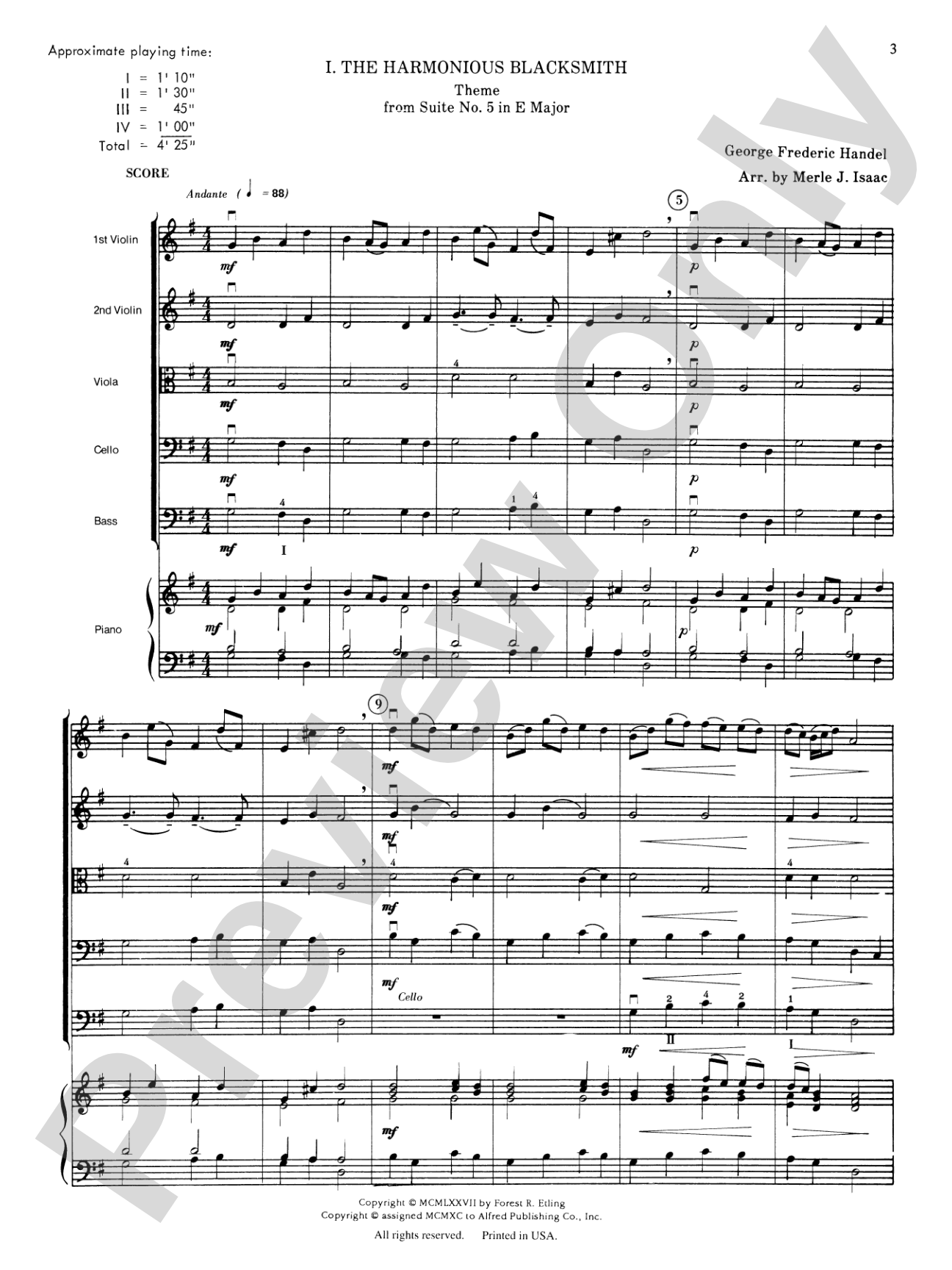 The Harmonious Blacksmith Suite: String Orchestra Conductor Score & Parts