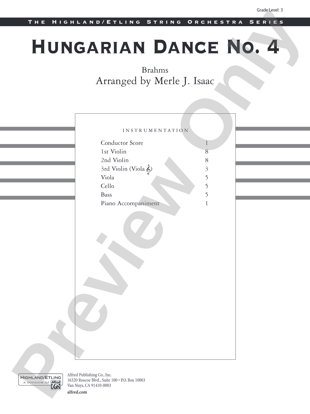 Hungarian Dance No. 4: String Orchestra Conductor Score & Parts