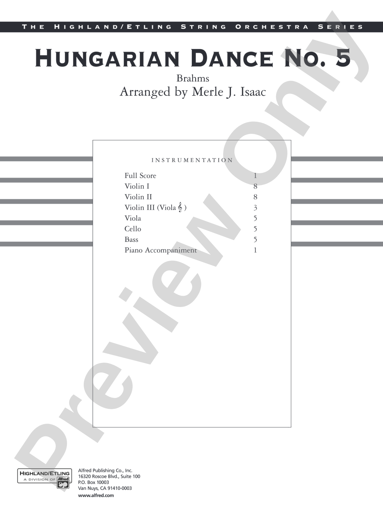 Hungarian Dance No. 5: String Orchestra Conductor Score & Parts