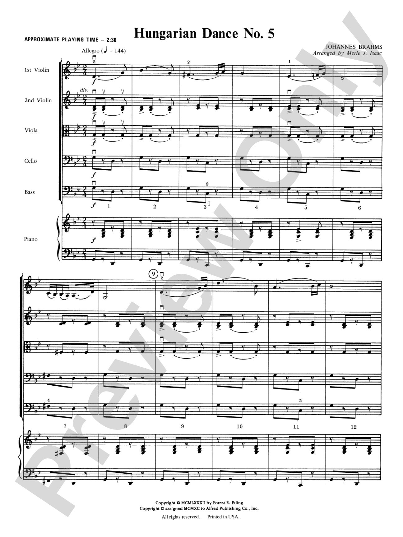 Hungarian Dance No. 5: String Orchestra Conductor Score & Parts