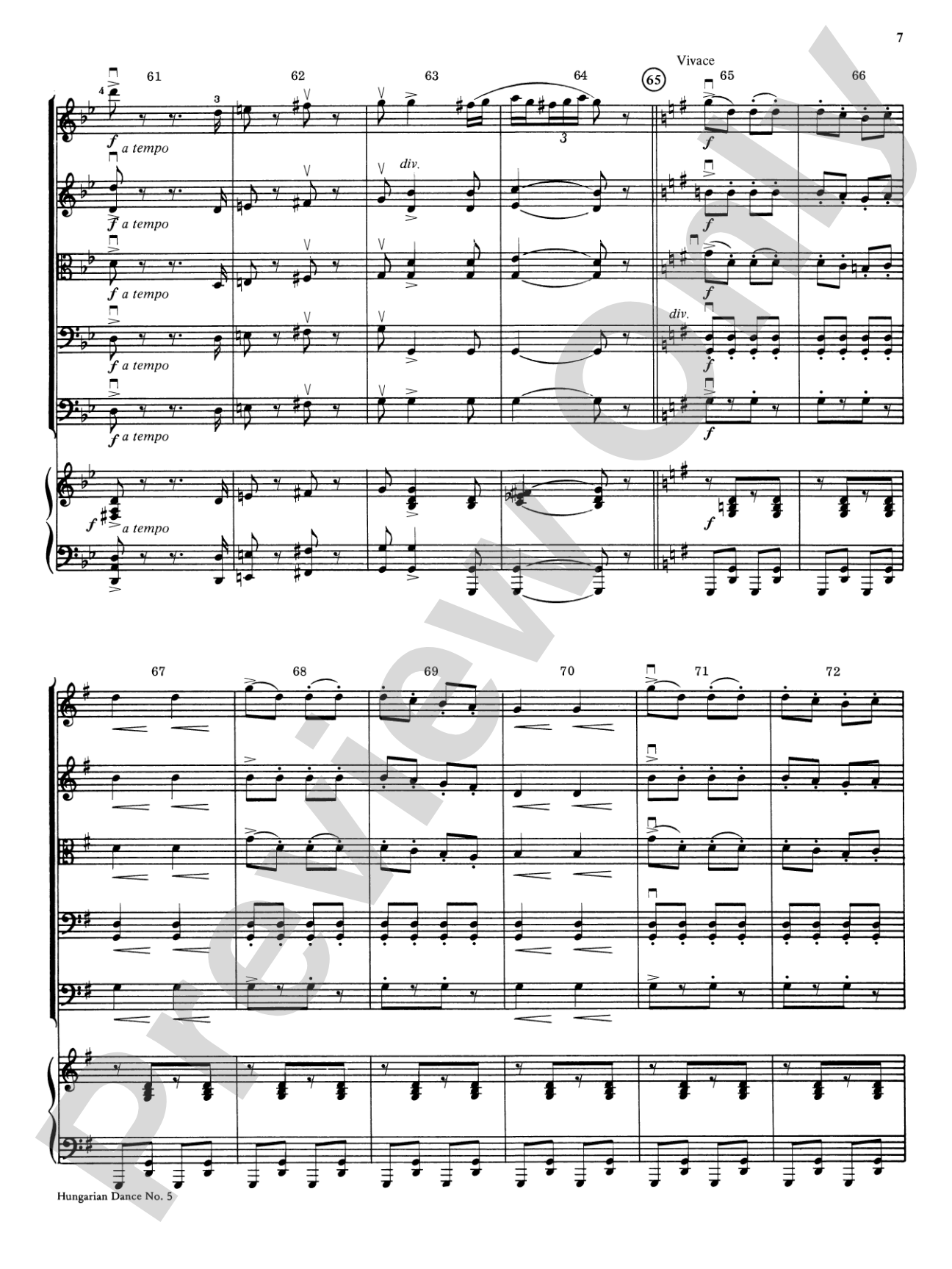 Hungarian Dance No. 5: String Orchestra Conductor Score & Parts
