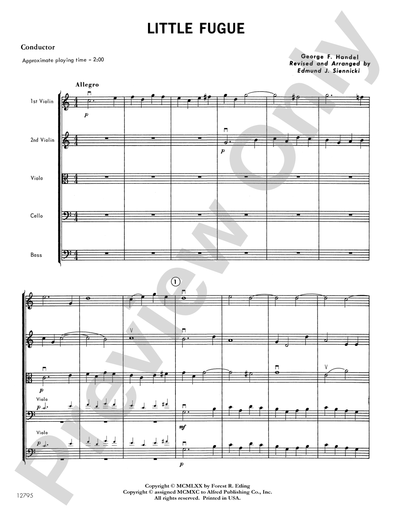 Little Fugue: String Orchestra Conductor Score & Parts