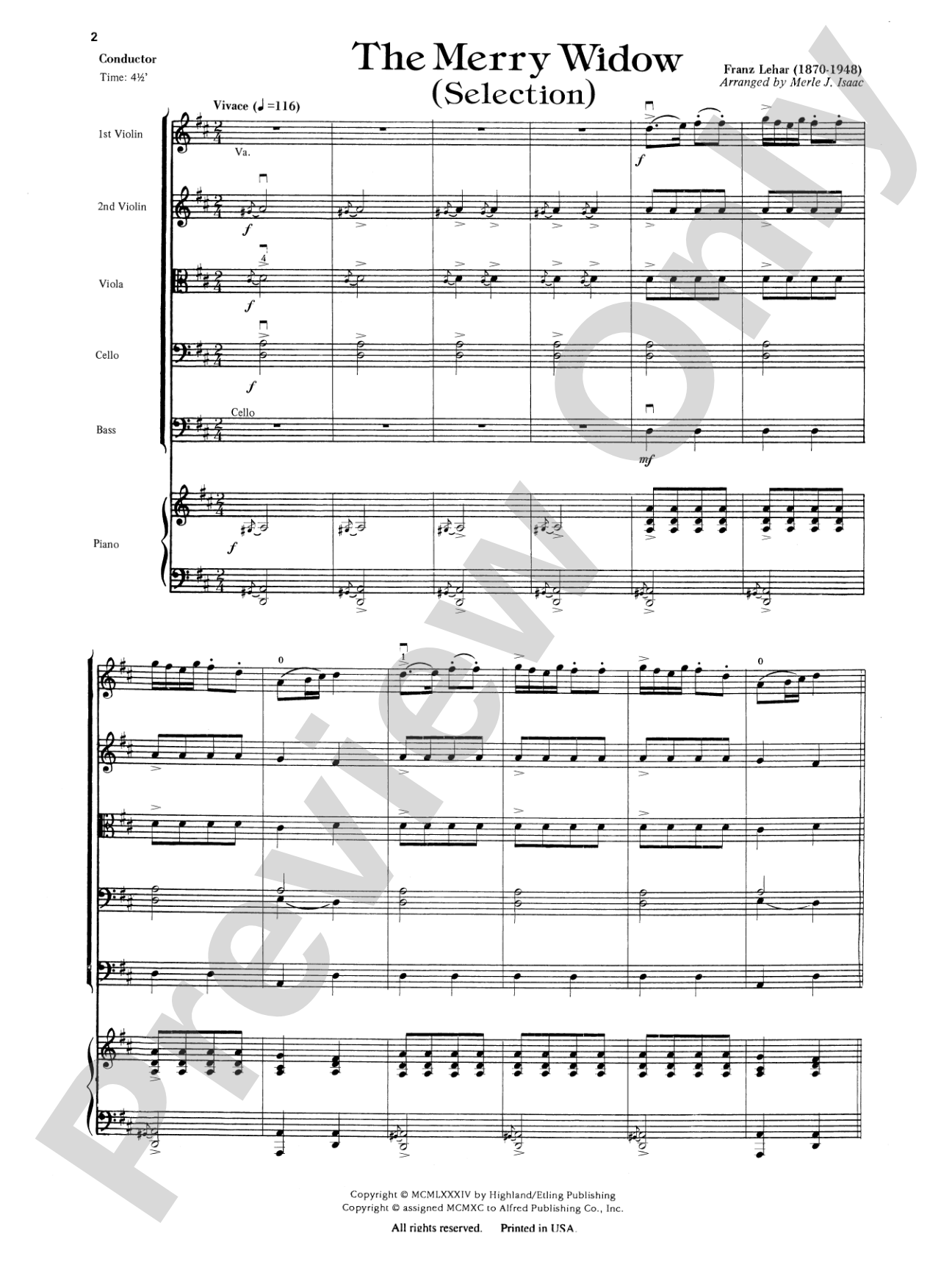 The Merry Widow: String Orchestra Conductor Score & Parts