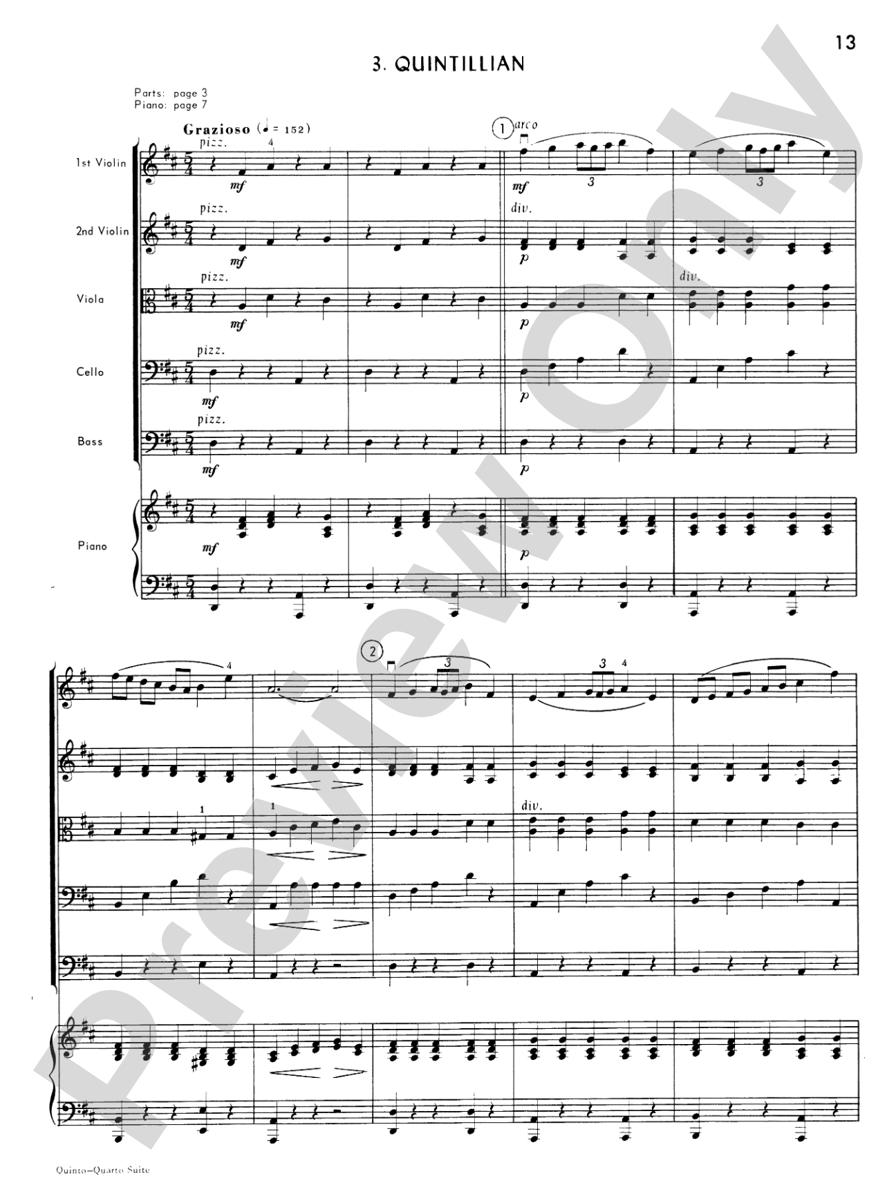 Quinto-Quarto Suite: String Orchestra Conductor Score & Parts