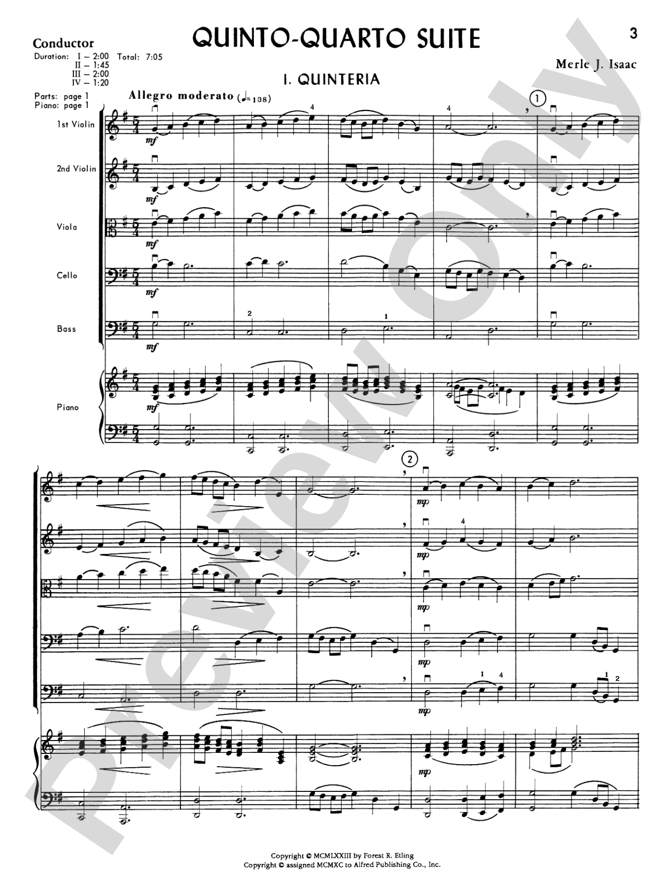 Quinto-Quarto Suite: String Orchestra Conductor Score & Parts