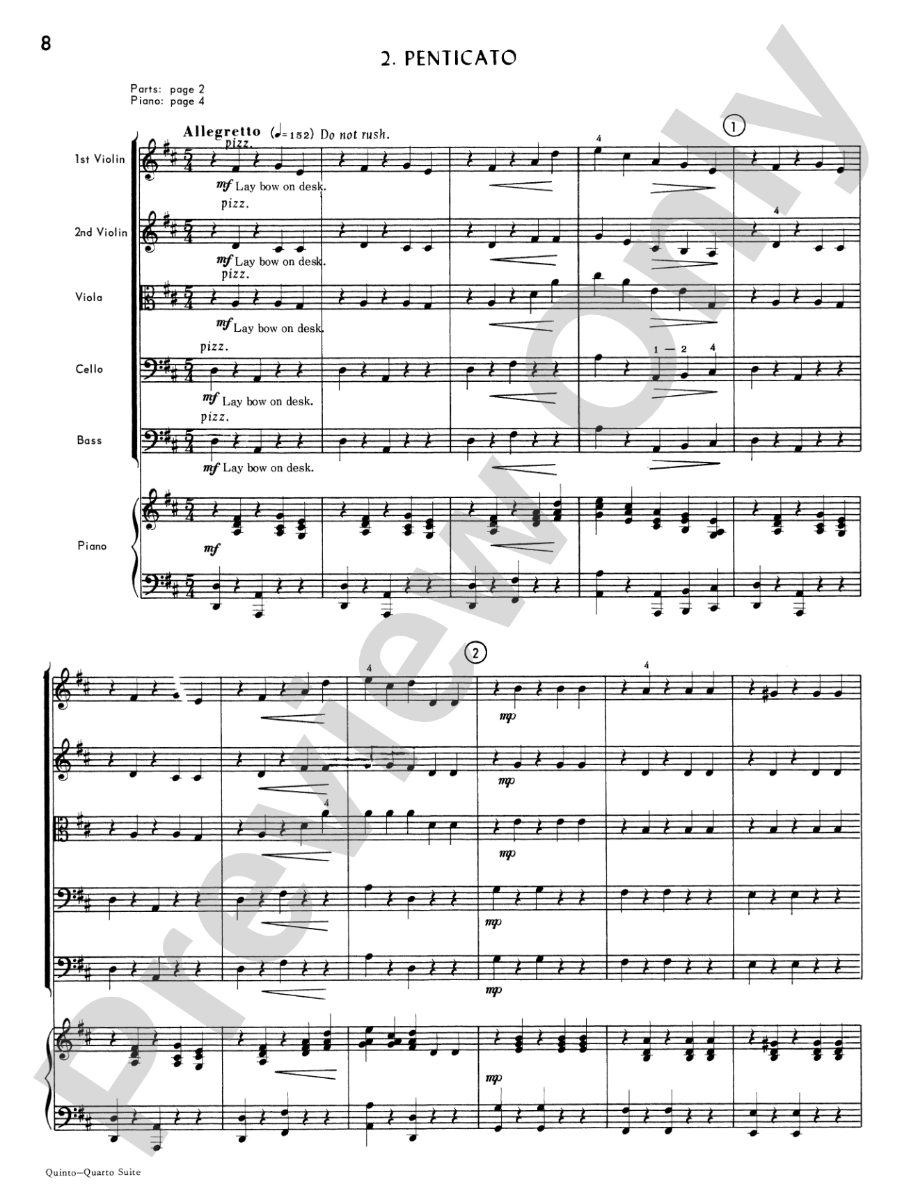 Quinto-Quarto Suite: String Orchestra Conductor Score & Parts