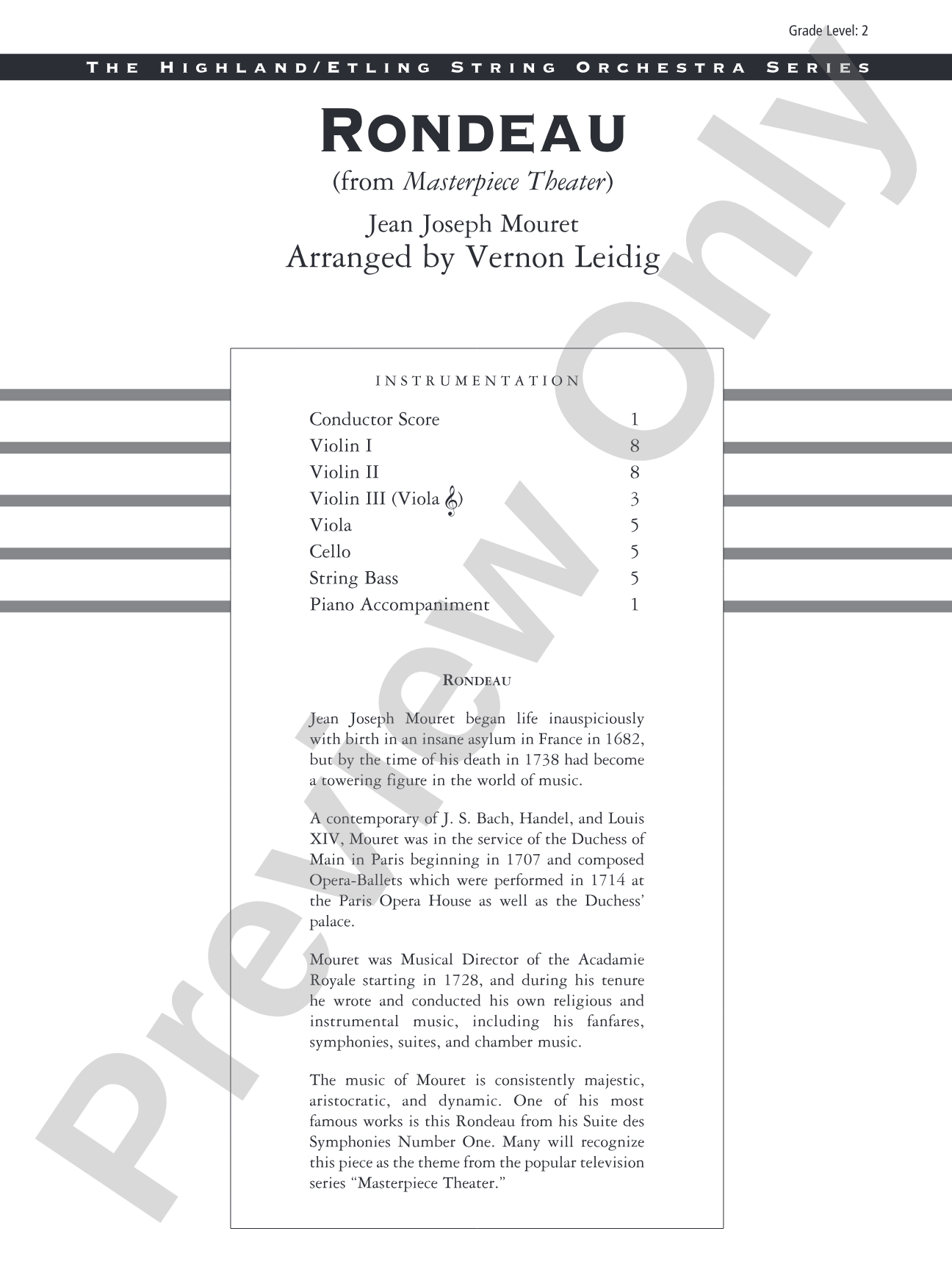Rondeau (Theme from Masterpiece Theatre): String Orchestra Conductor Score & Parts