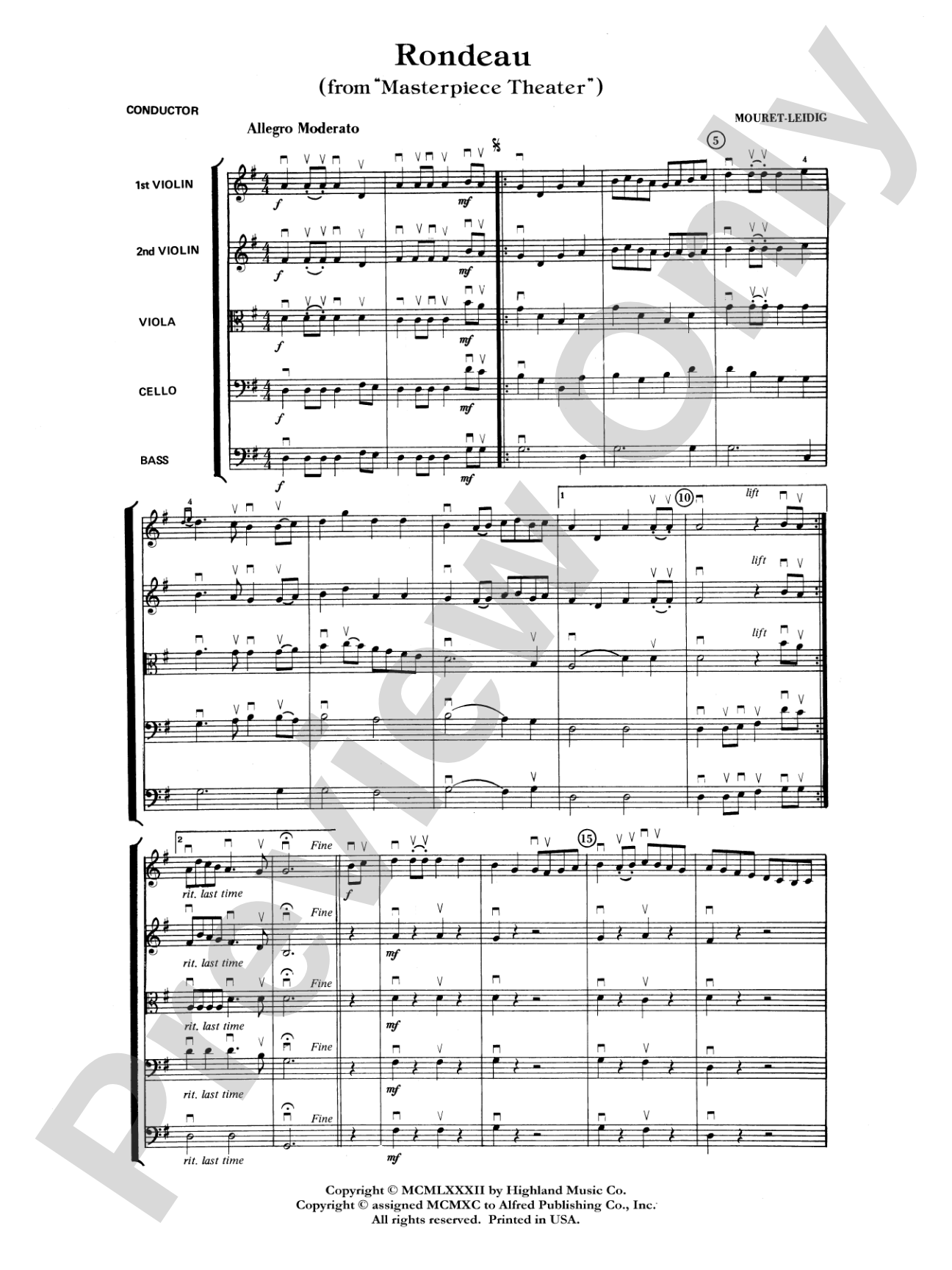 Rondeau (Theme from Masterpiece Theatre): String Orchestra Conductor Score & Parts